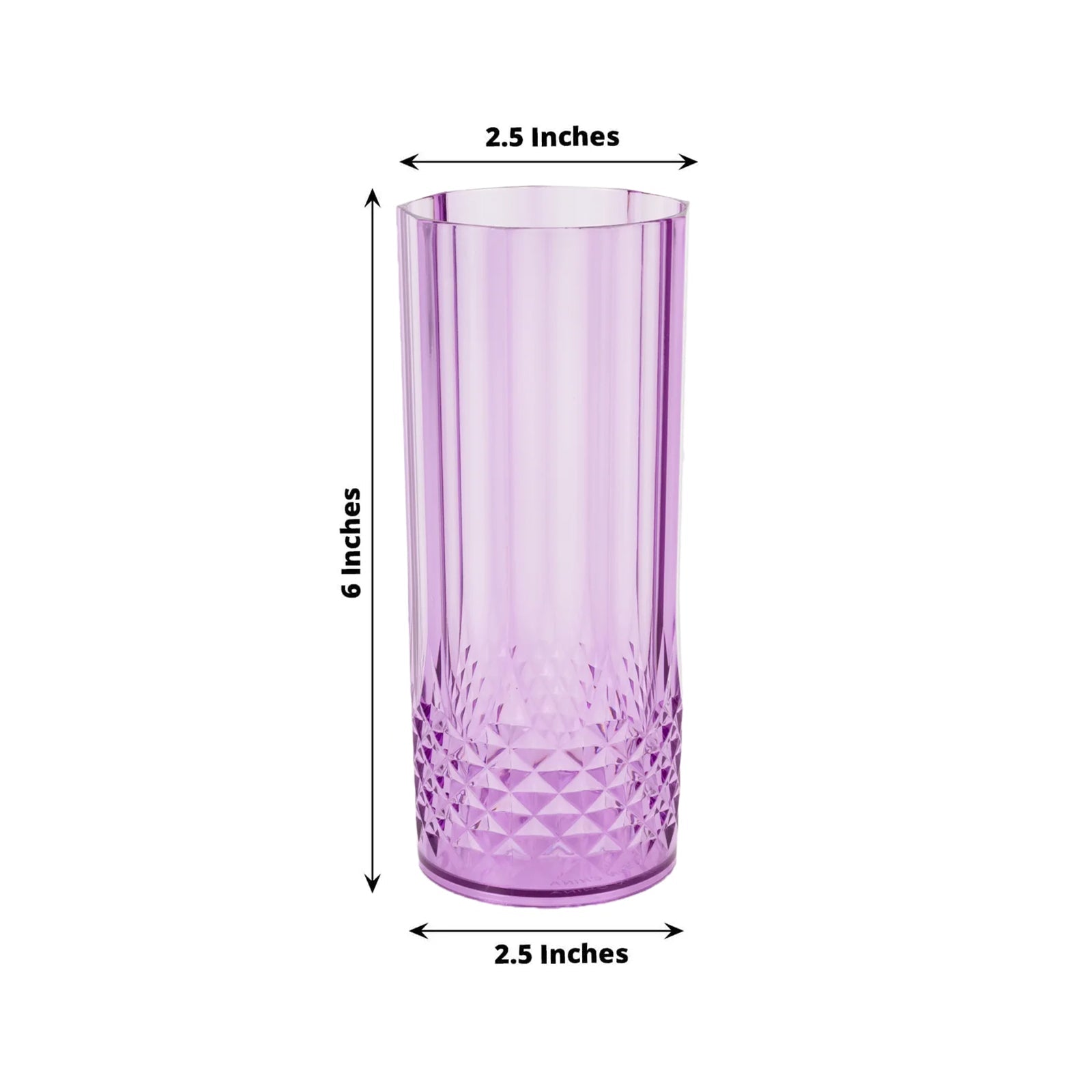 6-Pack Plastic Cocktail Tumblers Purple Transparent Crystal Cut Style - Shatterproof Highball Glasses 14oz