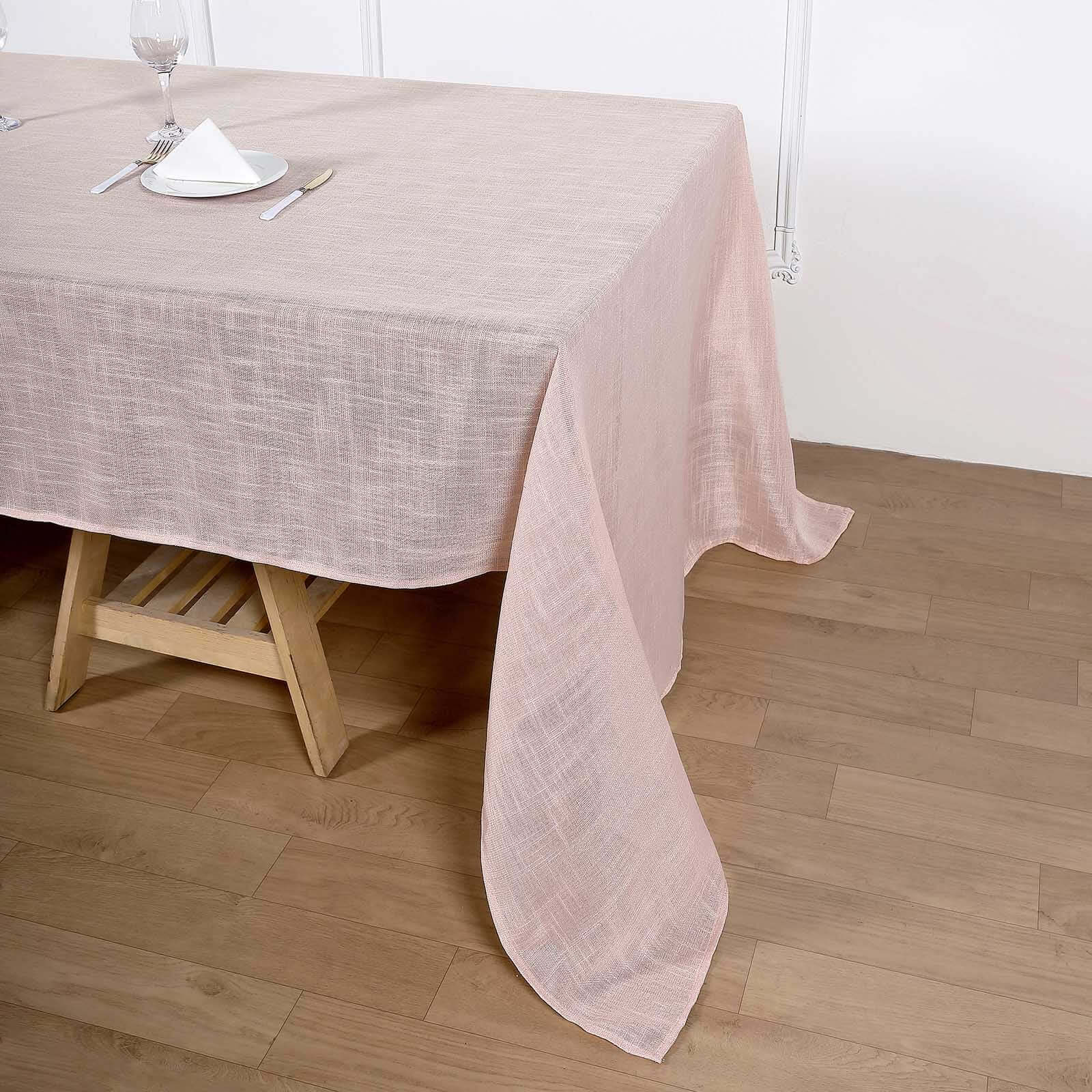 Faux Linen 60x126 Rectangular Tablecloth Blush - Slubby Textured & Wrinkle Resistant for Weddings and Special Events