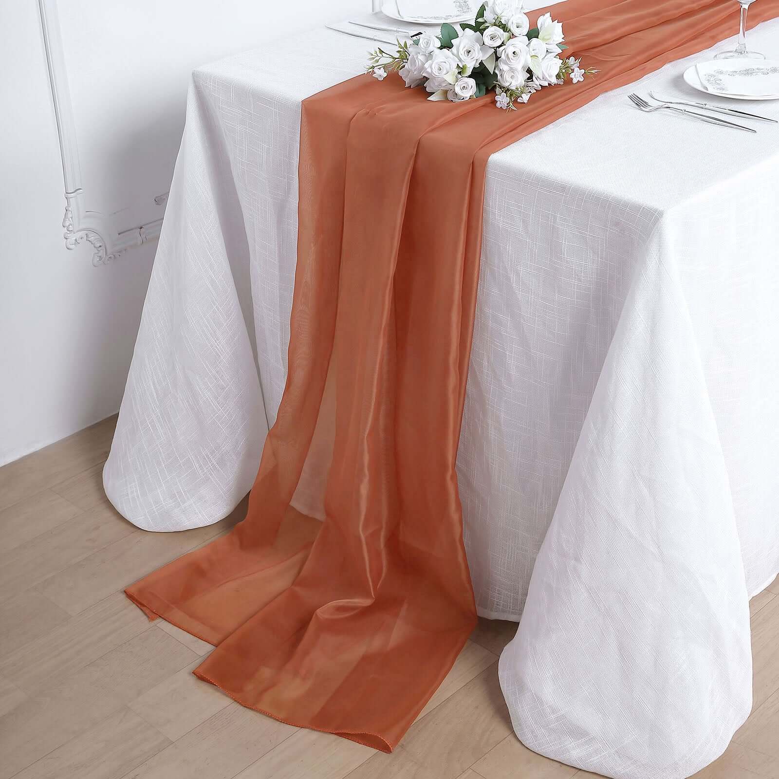 Premium Chiffon 6ft Table Runner Terracotta (Rust) - Flowy & Lightweight Table Decor