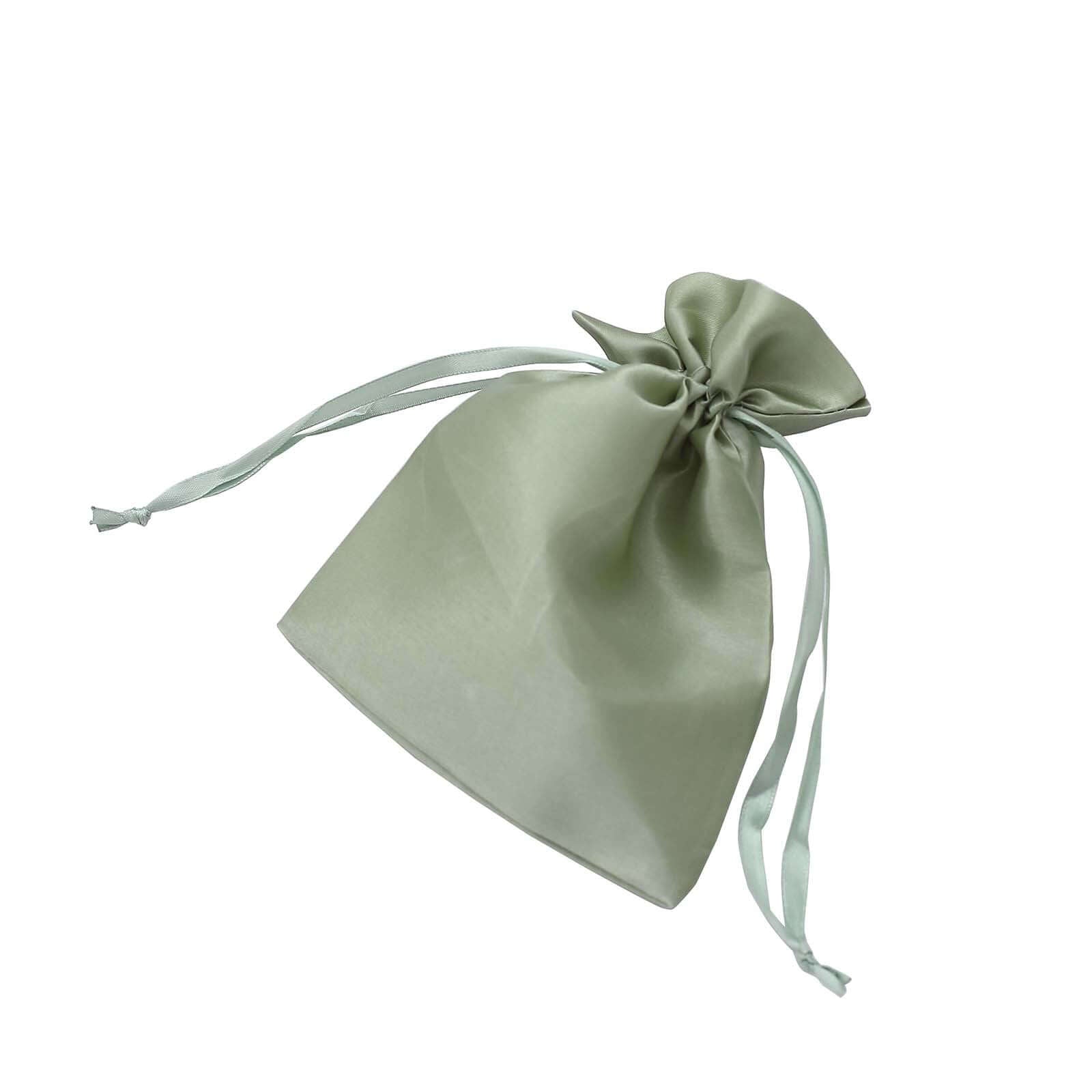 12 Pack 5x7 Sage Green Satin Drawstring Wedding Party Favor Gift Bags, Drawstring Pouch Gift Bags