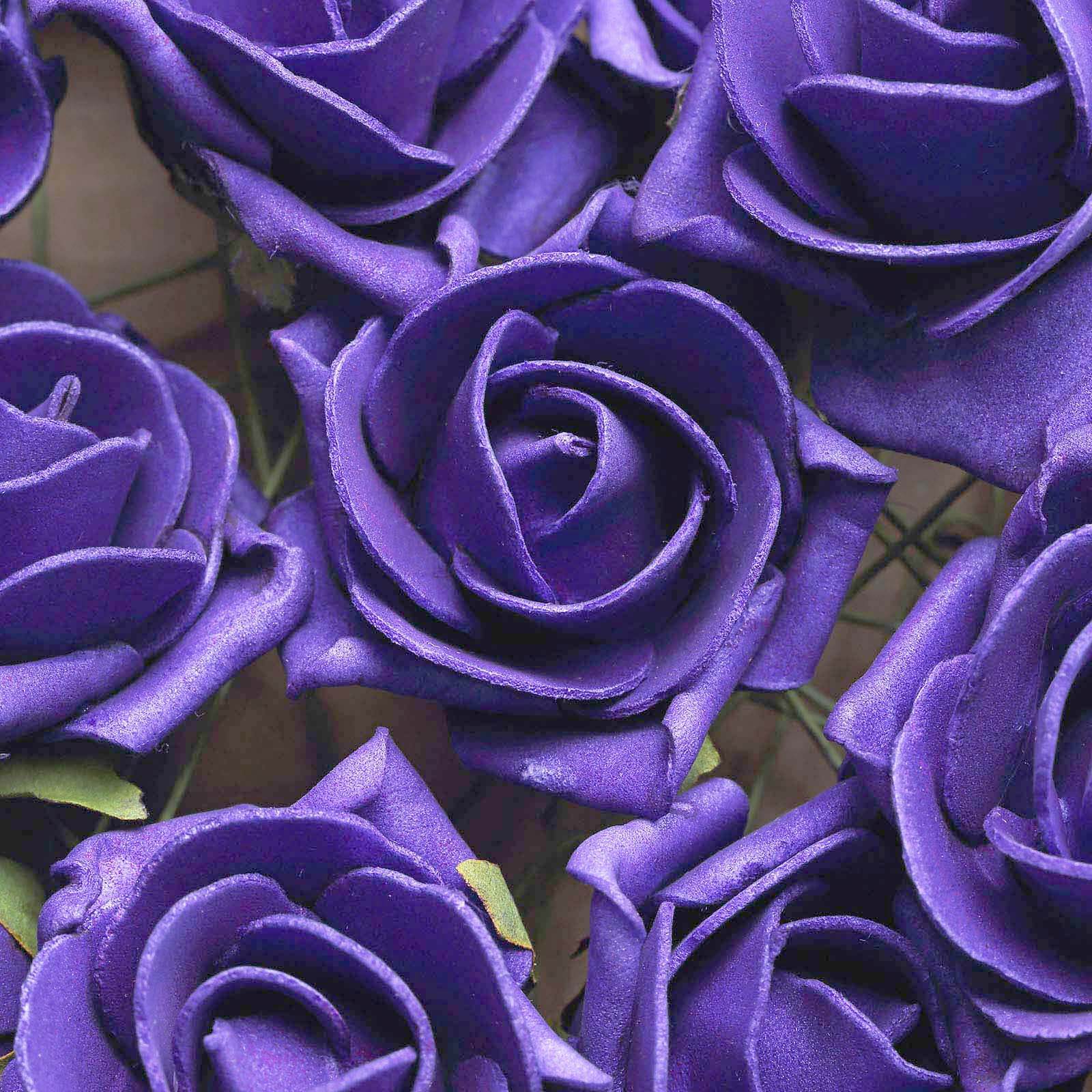 24 Roses 2 Purple Artificial Foam Flowers With Stem Wire and Leaves