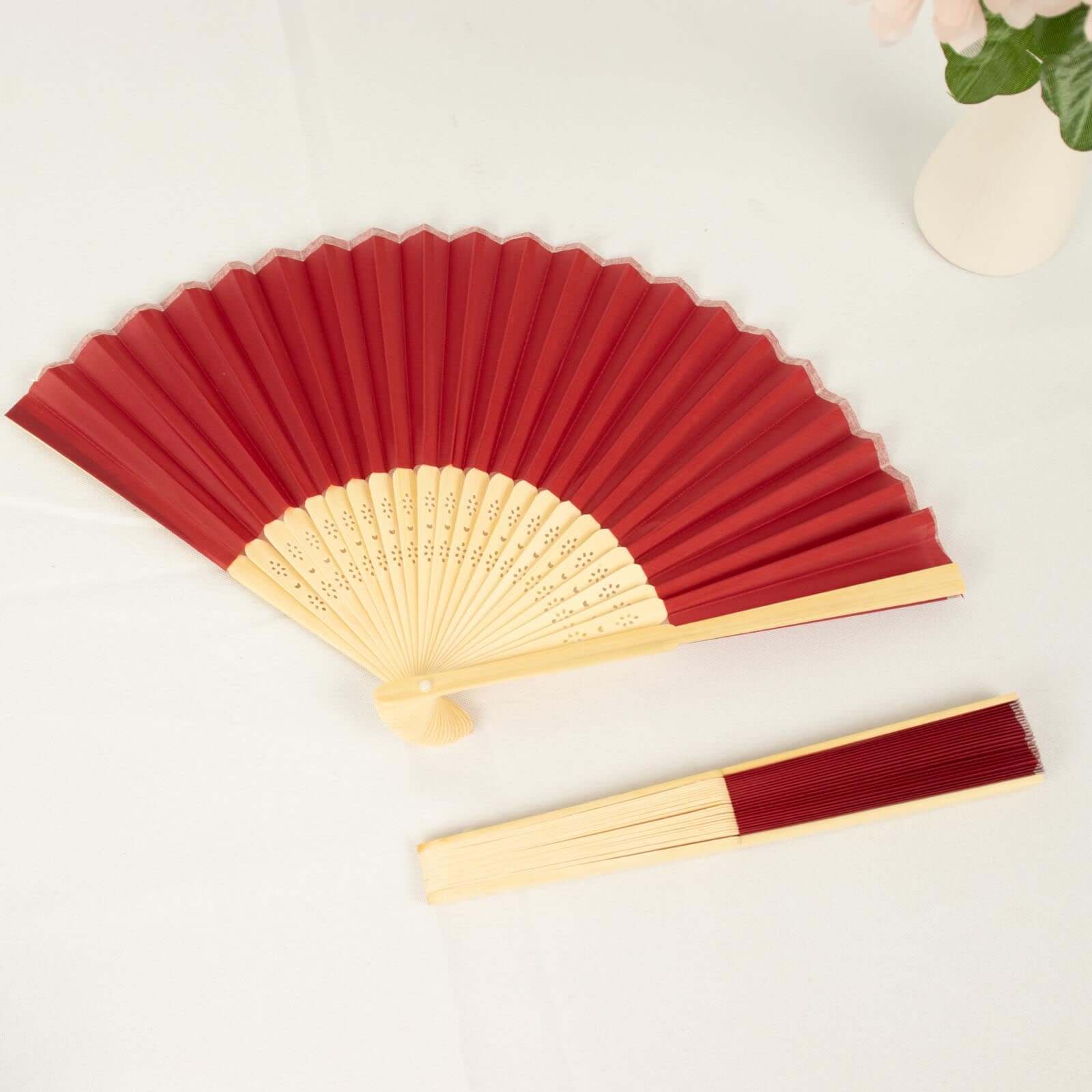 5 Pack Red Asian Silk Folding Fans Party Favors, Oriental Folding Fan Favors