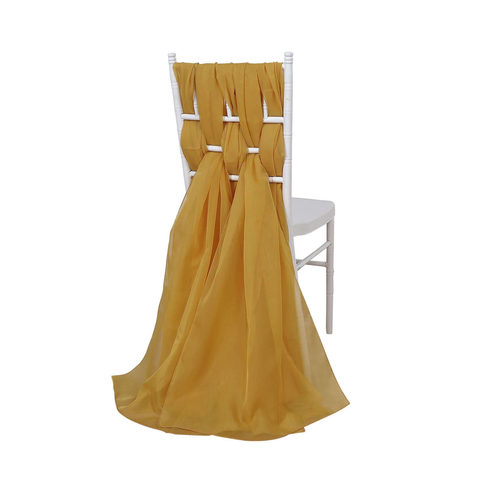 5 Pack Premium Chiffon Chair Sashes Mustard Yellow - Soft & Lightweight Designer Chair Bows 22x78