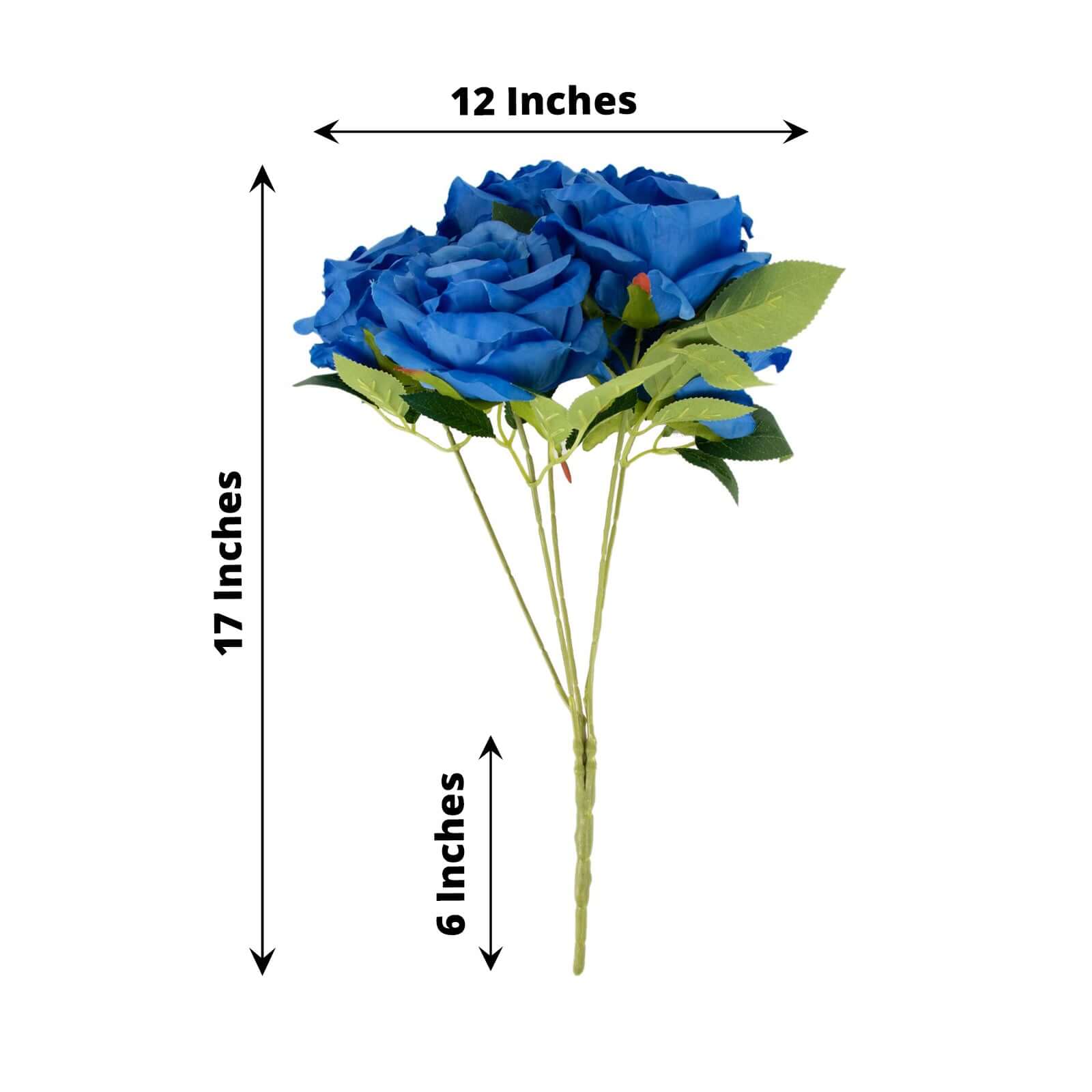 2 Bushes 17 Royal Blue Premium Silk Jumbo Rose Flower Bouquet, High Quality Artificial Wedding Floral Arrangements