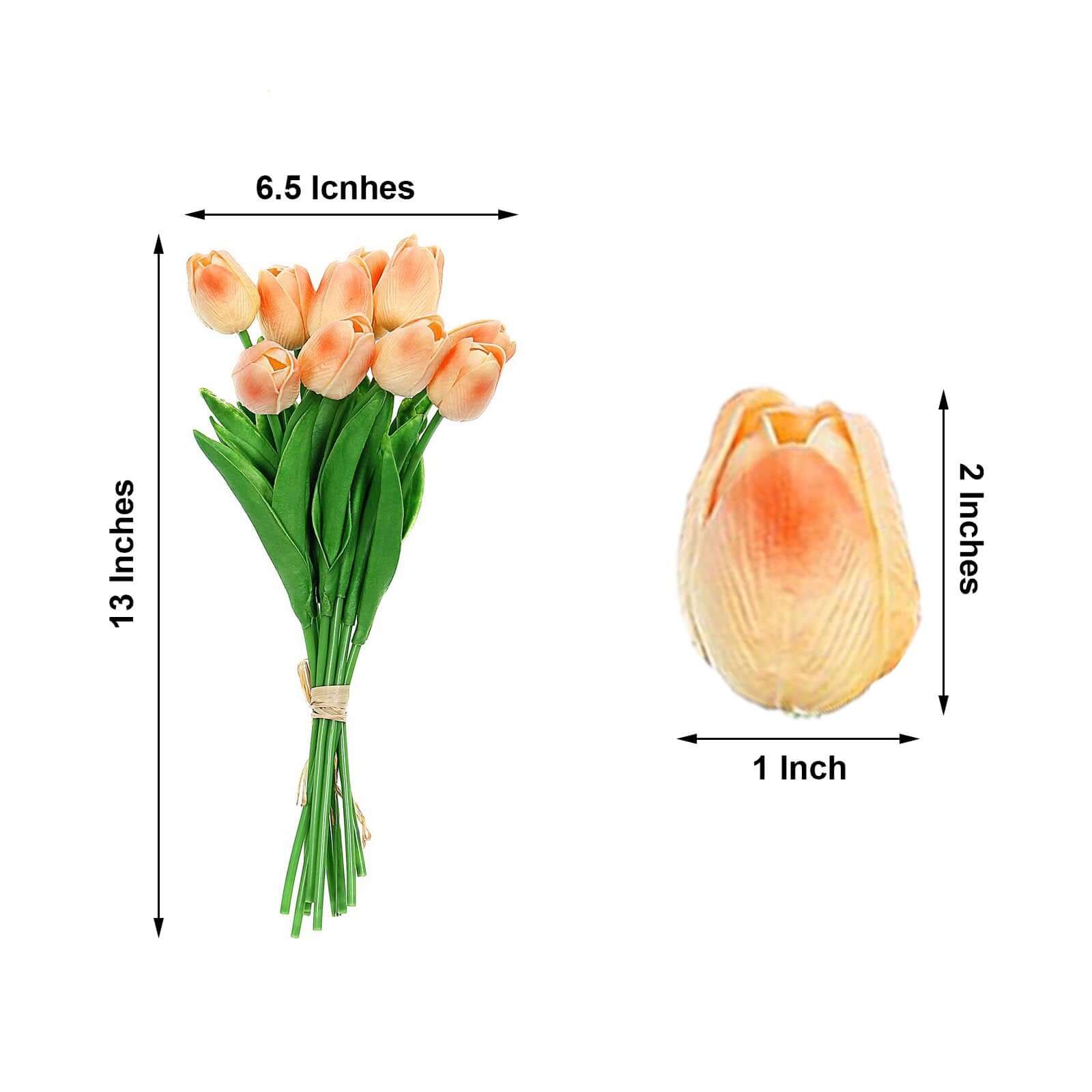 10 Stems 13 Peach Real Touch Artificial Foam Tulip Flower Bouquets