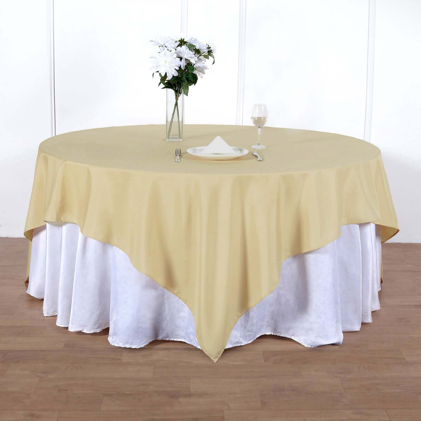 Polyester 90x90 Table Overlay Square Tablecloth Champagne - Wrinkle-Resistant & Durable Table Cover