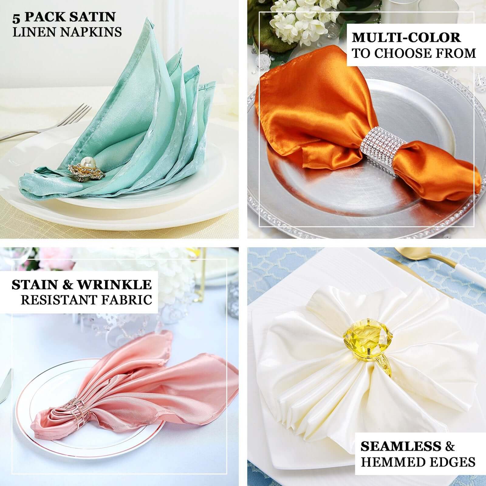 5 Pack Satin 20x20 Napkins Cinnamon Rose - Luxurious Shine & Smooth Dinner Napkins