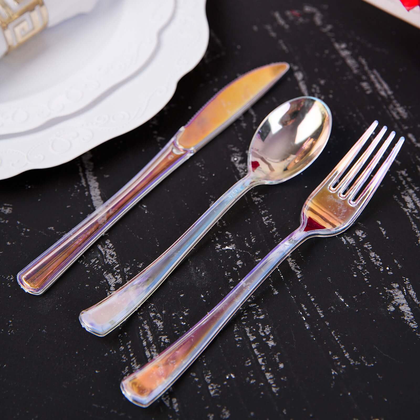 24-Pack Plastic Cutlery Set Iridescent - Stylish Disposable Silverware for Parties