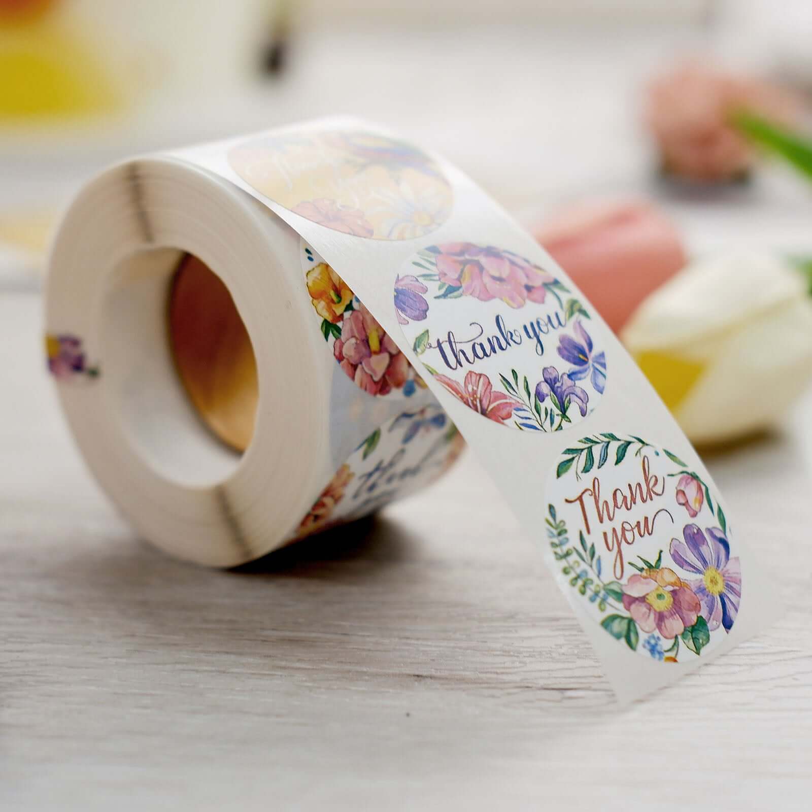 500Pcs 1.5 Thank You Tropical Colorful Floral Stickers Roll, Labels For DIY Envelope Seal - Round