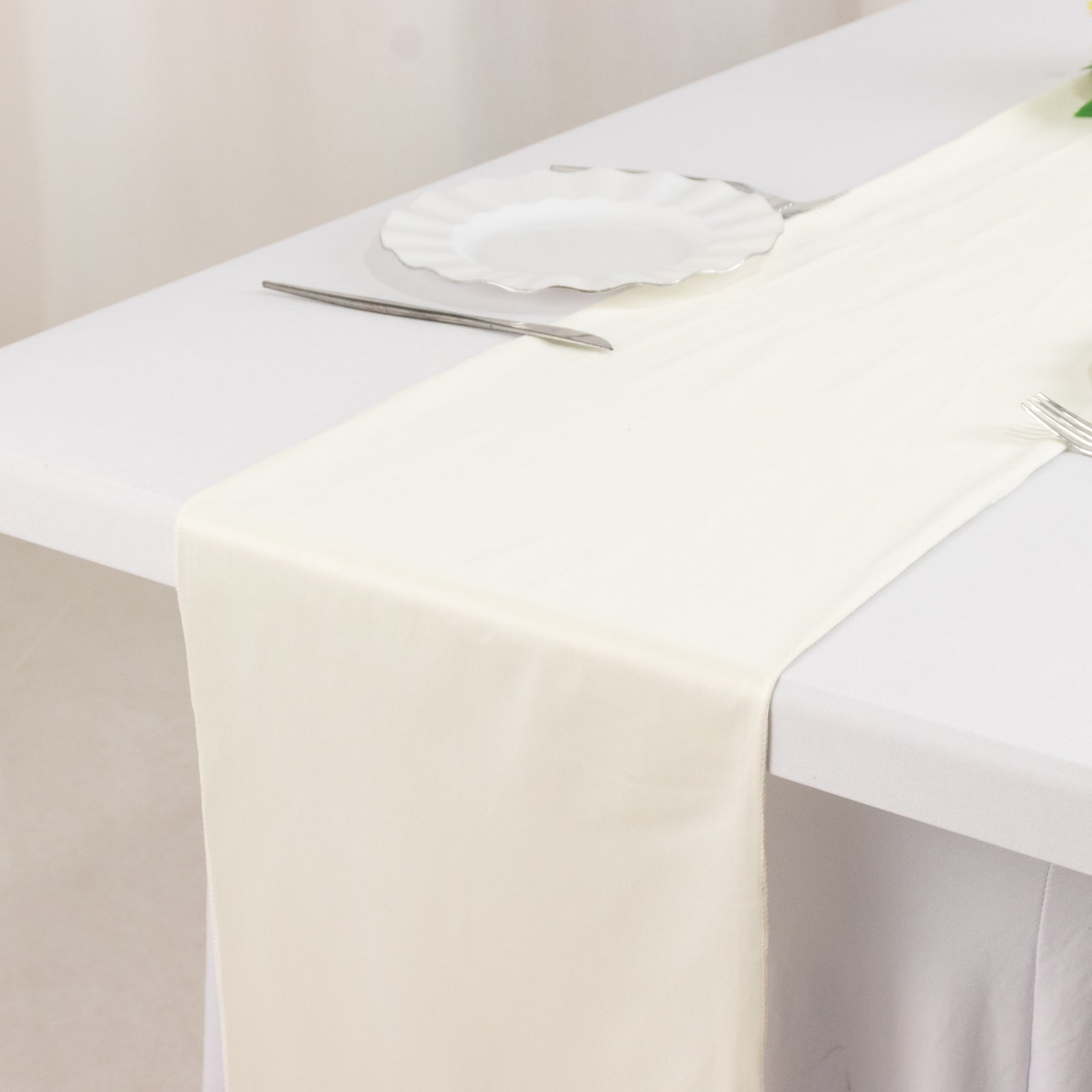 Premium Scuba Polyester 12x108 Table Runner Ivory - Wrinkle-Free Table Linen