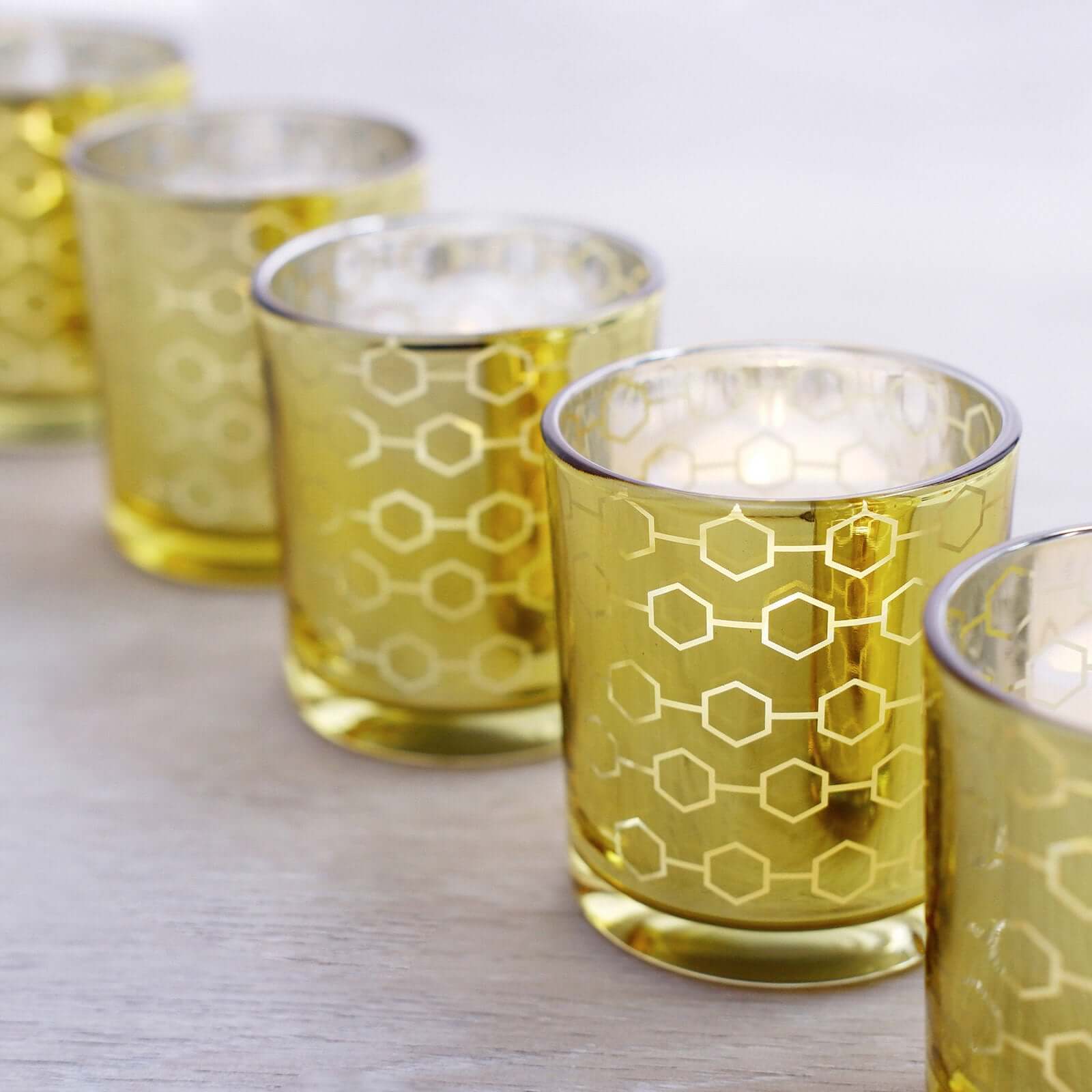 6-Pack Mercury Glass Candle Holders Gold with Honeycomb Design - Votive Candle Containers 3