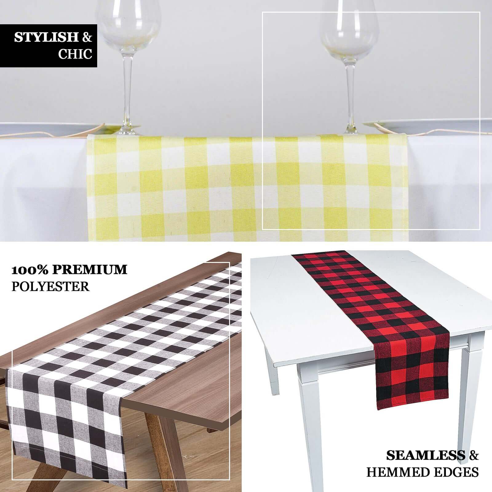 Polyester 14x108 Table Runner Black/Red Gingham Buffalo Plaid - Checkered Outdoor Table Runner