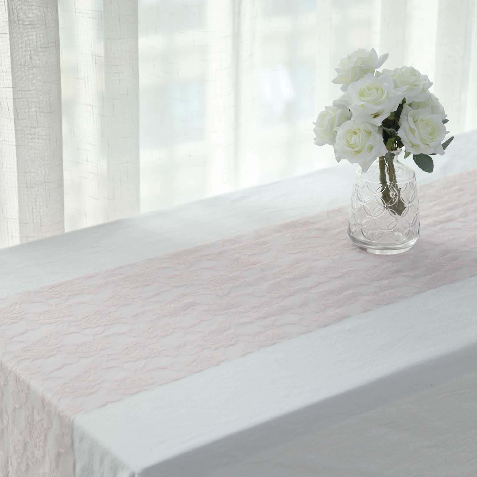 Lace 12x108 Table Runner Blush - Vintage Rose Pattern Table Decor