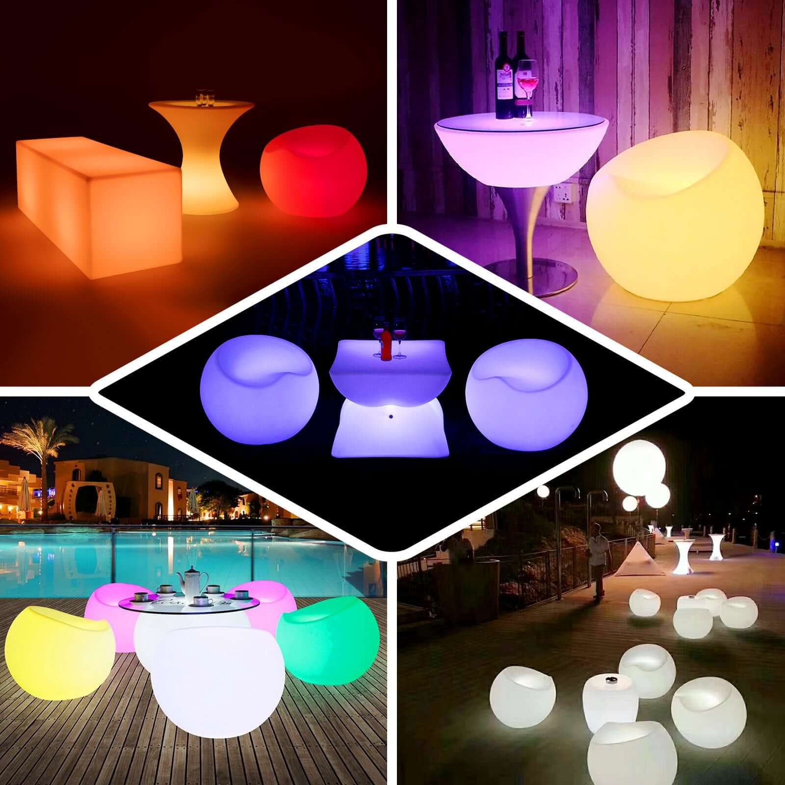 Color Changing LED Light Up Saucer Chair Furniture Stool, Rechargeable Cordless Waterproof with Accessory Bag