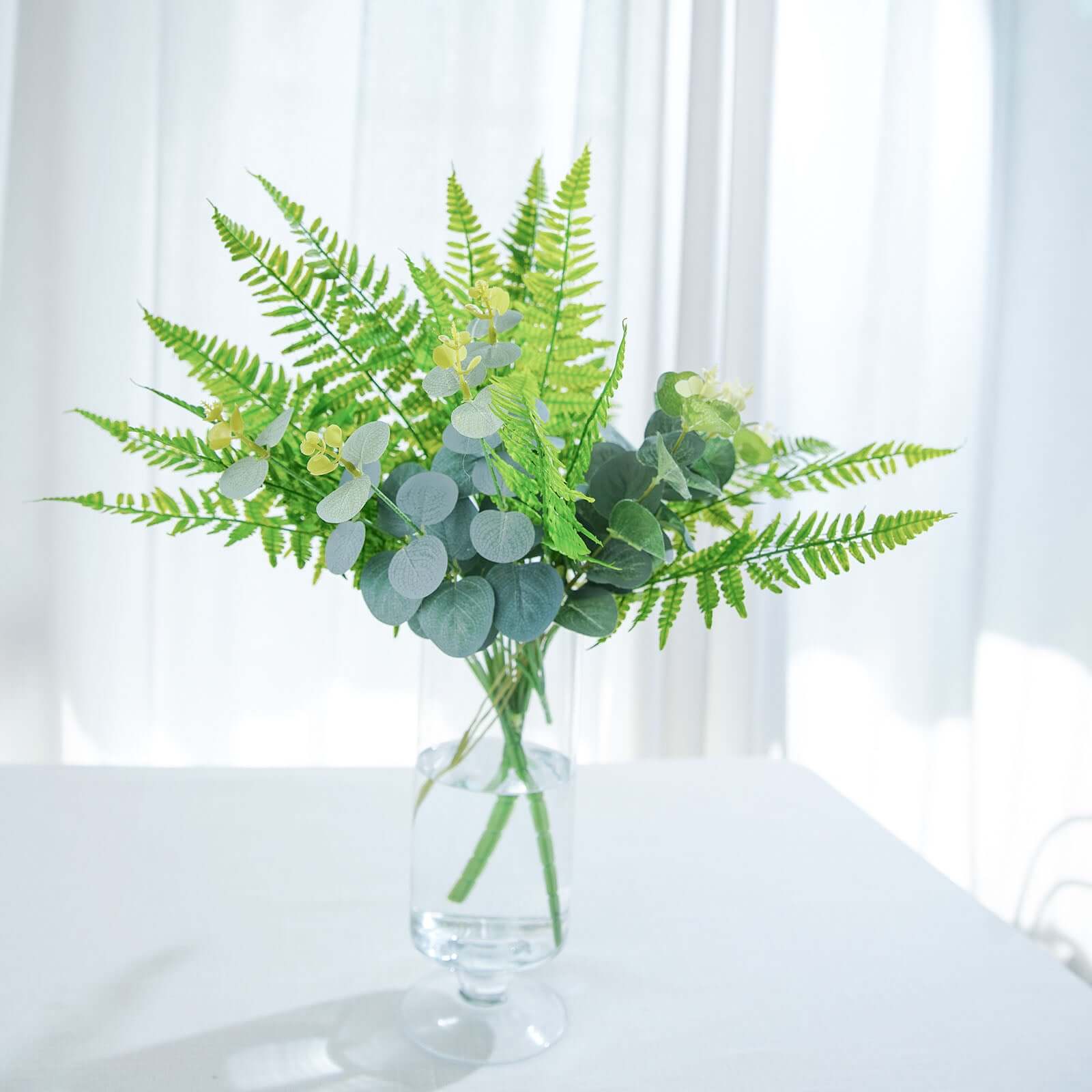 2 Stems 19 Green Artificial Boston Fern Leaf Plant Indoor Faux Spray