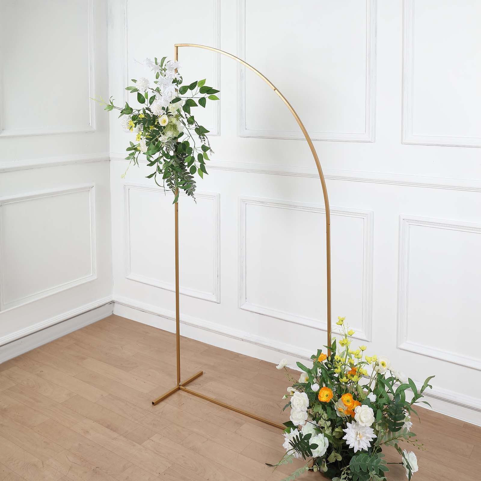 6ft Gold Metal Half Moon Floral Frame Wedding Arbor Stand, Chiara Backdrop Display Arch