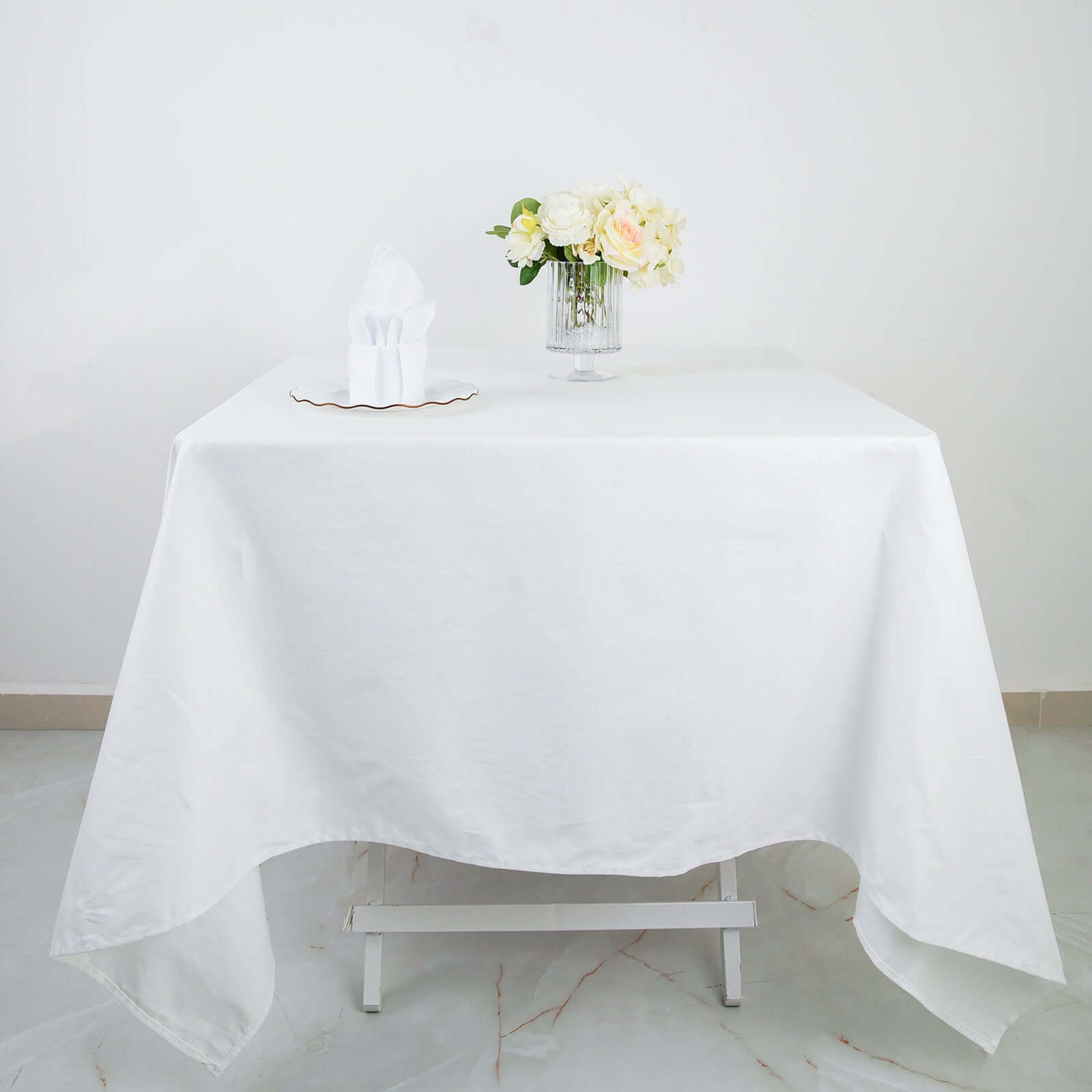 100% Cotton 70x70 Square Tablecloth White Linen - Sophisticated, Soft & Breathable Fabric Table Cover