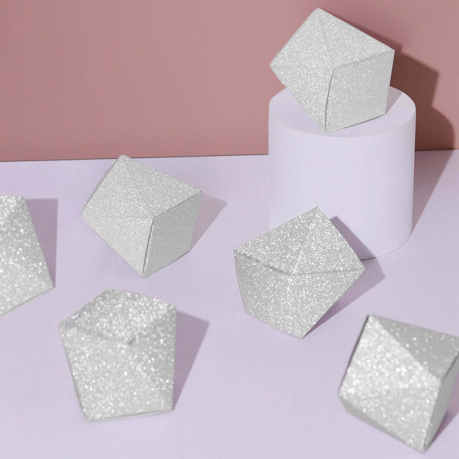 25 Pack 2x3 Geometric Silver Glitter Wedding Favor Candy Gift Box