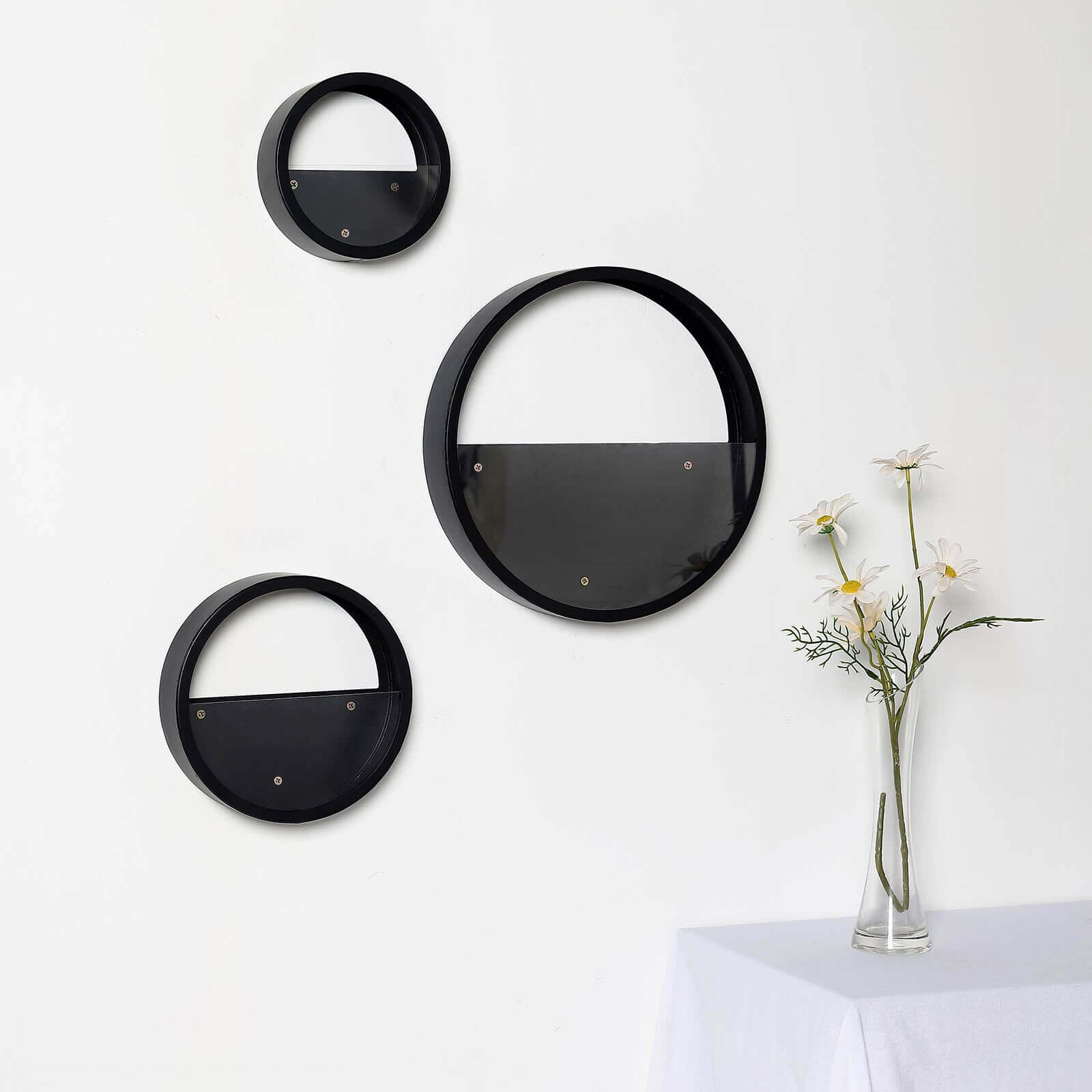 Set of 3 Black Half Moon Wall Planters, Round Metal Wall Hanging Planter, Modern Indoor Outdoor Terrarium - 6,8,12