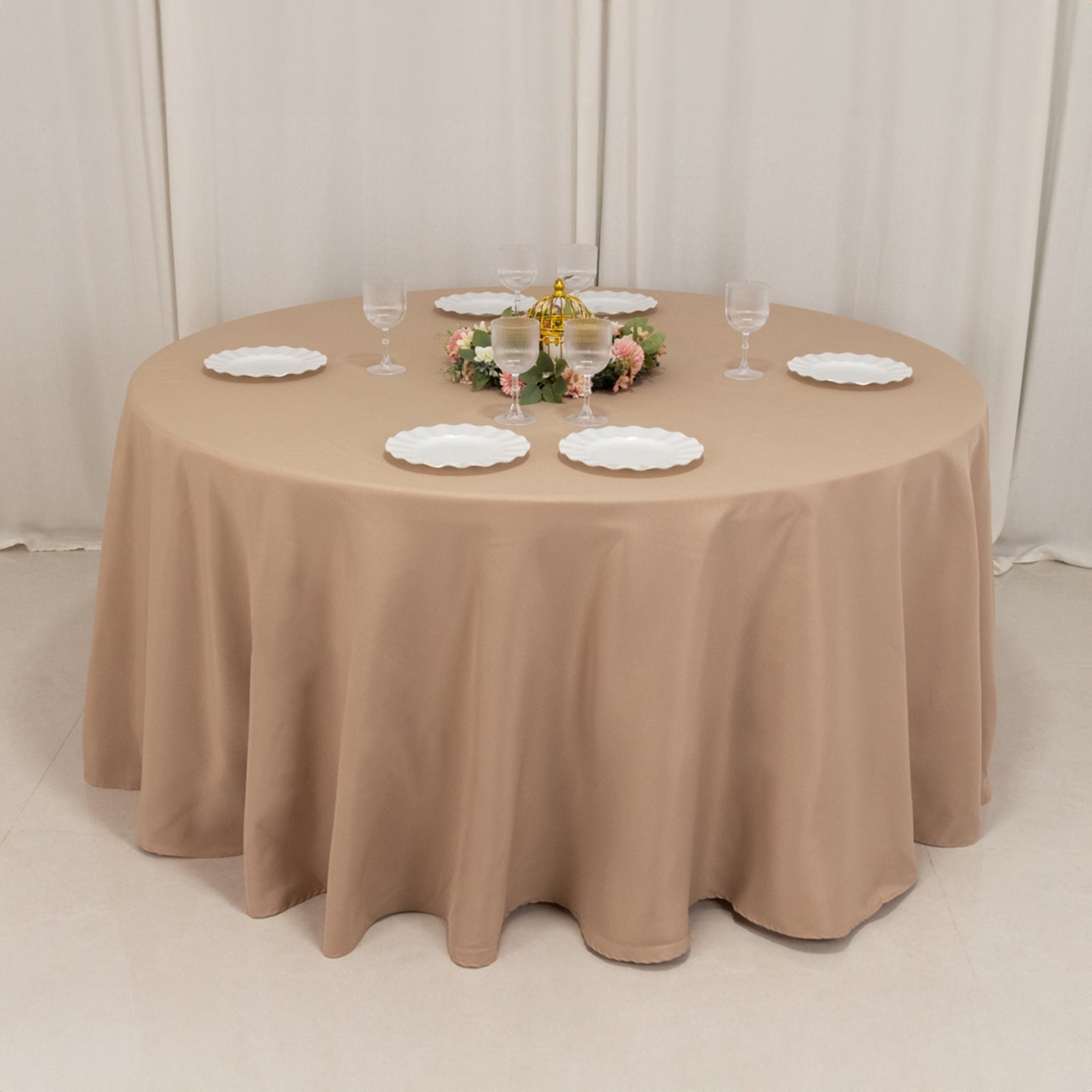 Premium Polyester 120 Round Tablecloth Nude - Seamless 220GSM Wrinkle-Resistant Table Cover