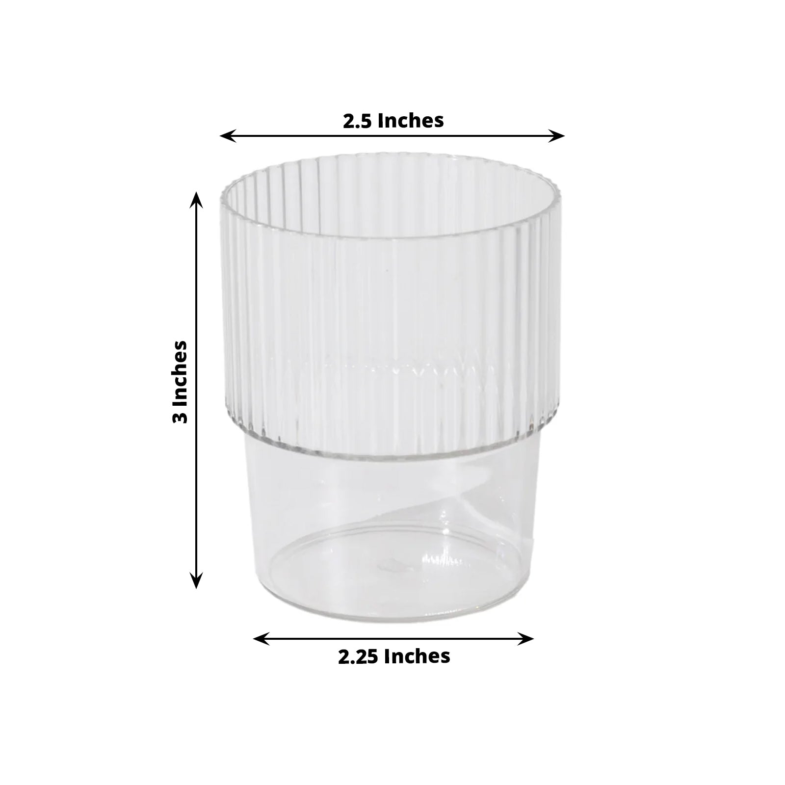 12-Pack Plastic Short Drinking Glasses Clear Ribbed Pattern Stackable - Reusable Tumblers 7oz