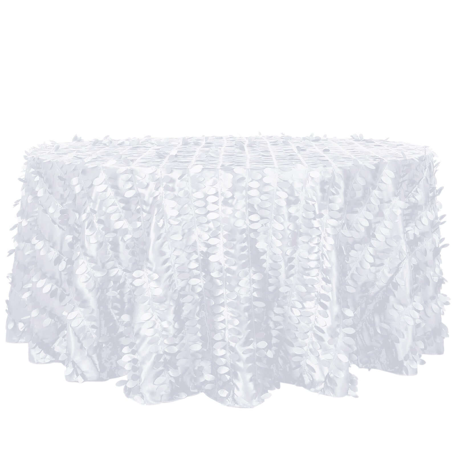 Taffeta 120 Round Tablecloth White 3D | 3D Leaf Petal Design Seamless Table Cover for Chic Wedding & Event Decor