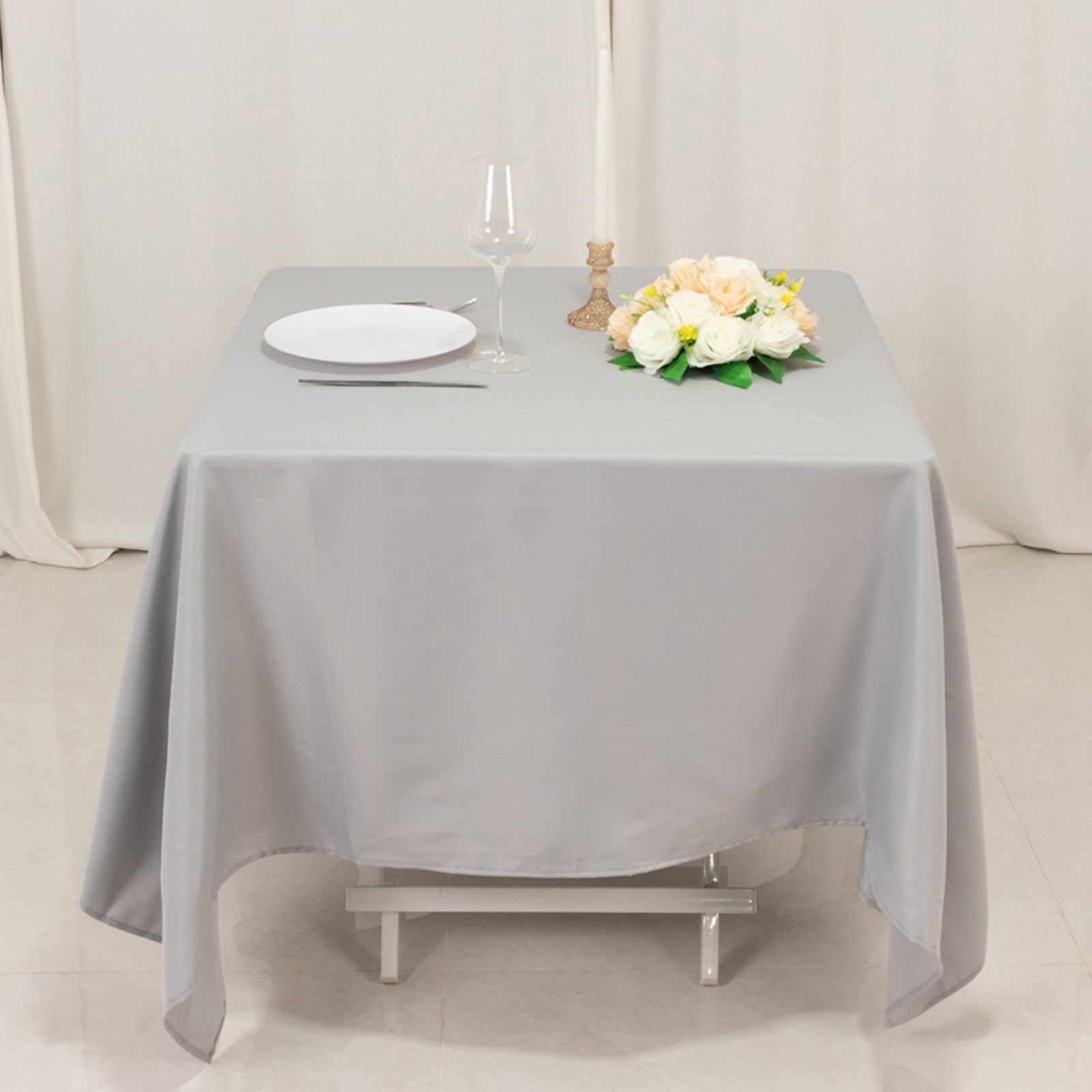 Premium Polyester Square Tablecloth 70x70 Silver 220GSM Wrinkle-Resistant Table Cover