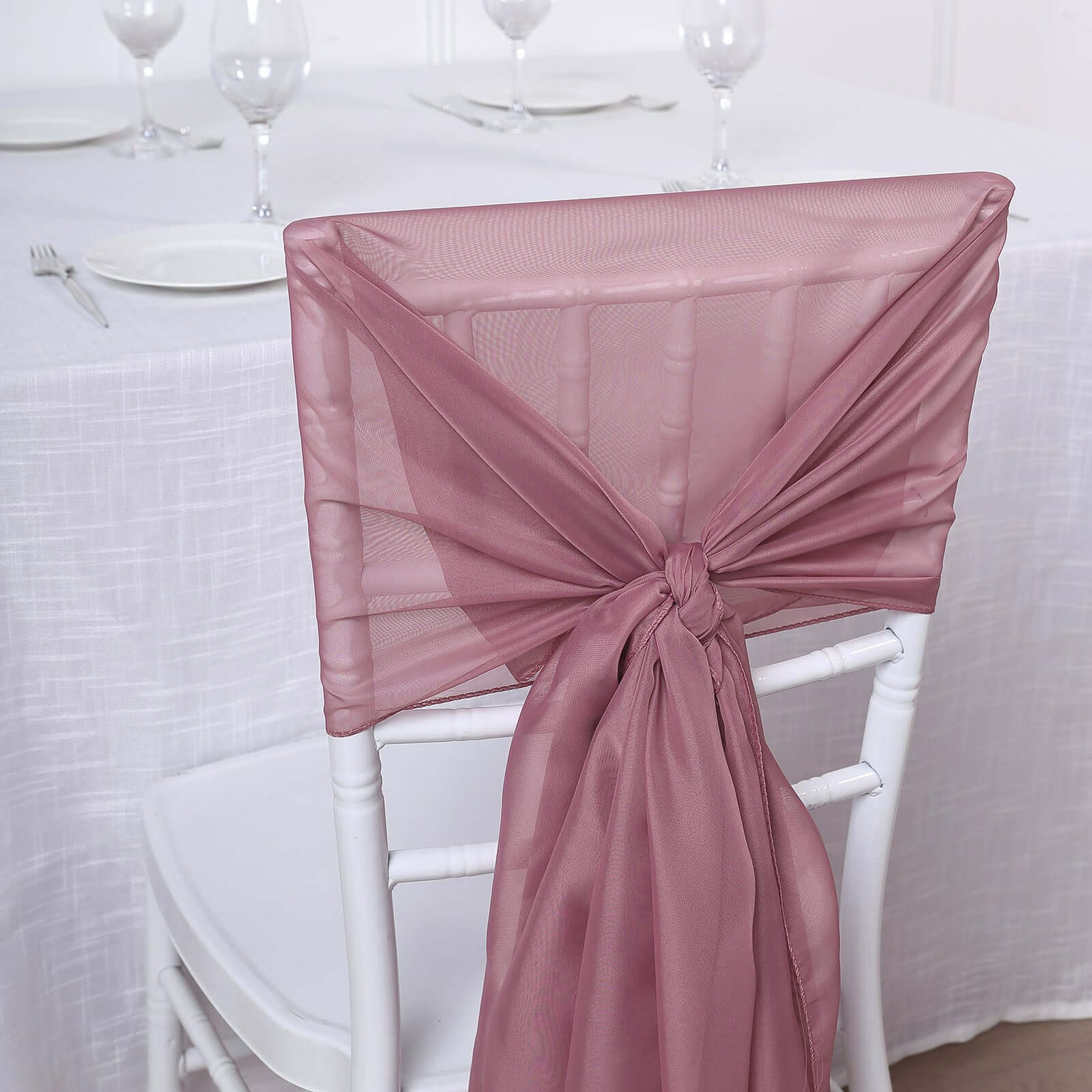 5 Pack Premium Chiffon Chair Sashes Mauve/Cinnamon Rose - Soft & Lightweight Designer Chair Bows 22x78