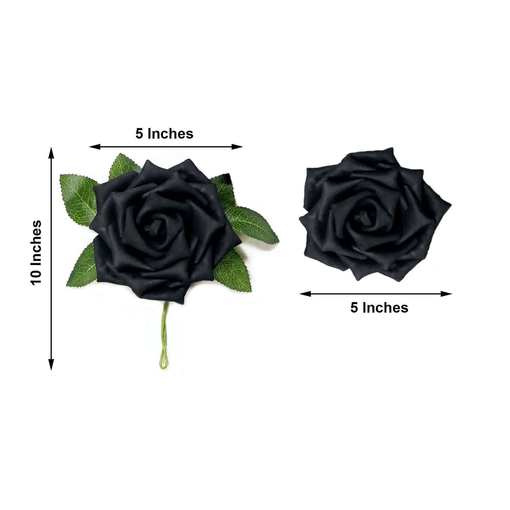 24 Roses 5 Black Artificial Foam Flowers With Stem Wire and Leaves