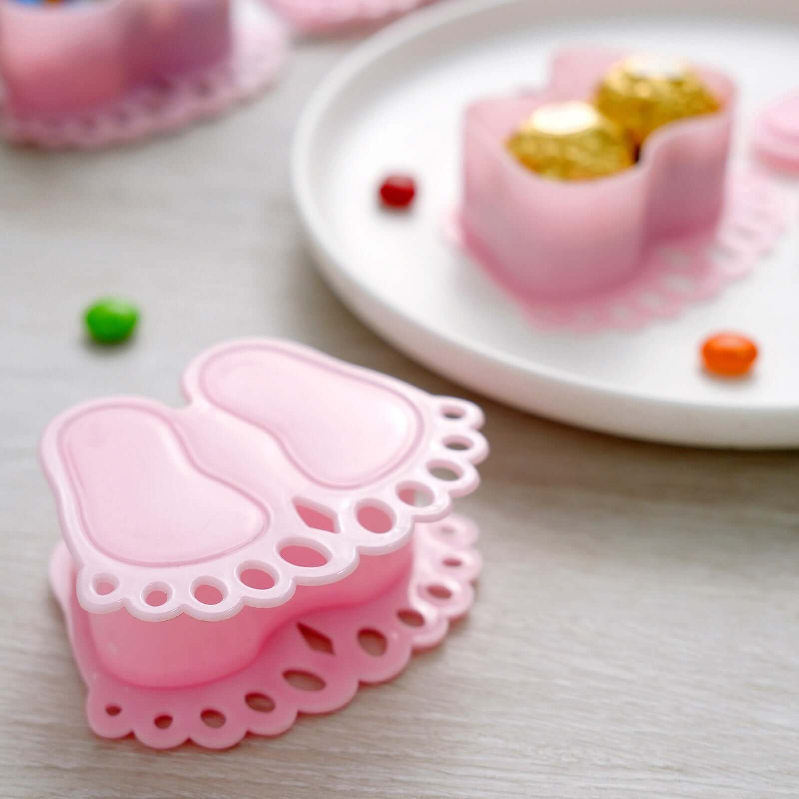 12-Pack Fillable Mini Candy Container in Baby Feet Style Clear/Pink - Unique Candy Treat Favor Boxes for Baby Shower 3.5