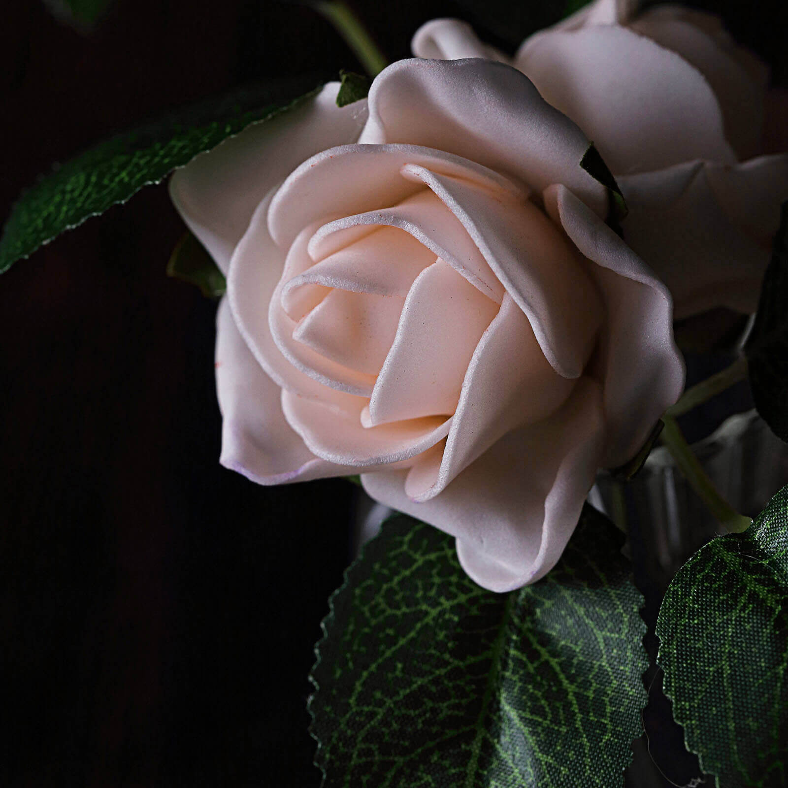 24 Roses 2 Blush Artificial Foam Flowers With Stem Wire and Leaves