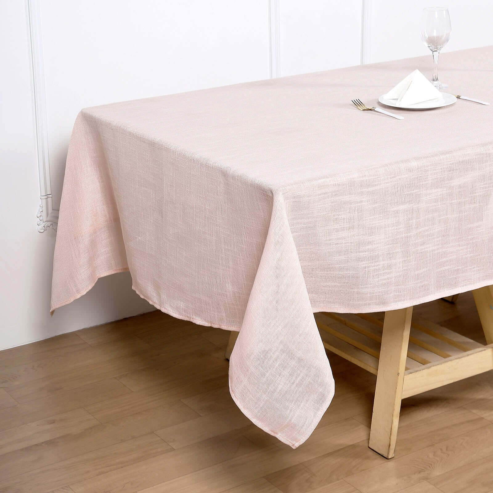 Faux Linen 60x102 Rectangular Tablecloth Blush - Slubby Textured & Wrinkle Resistant Table Cover