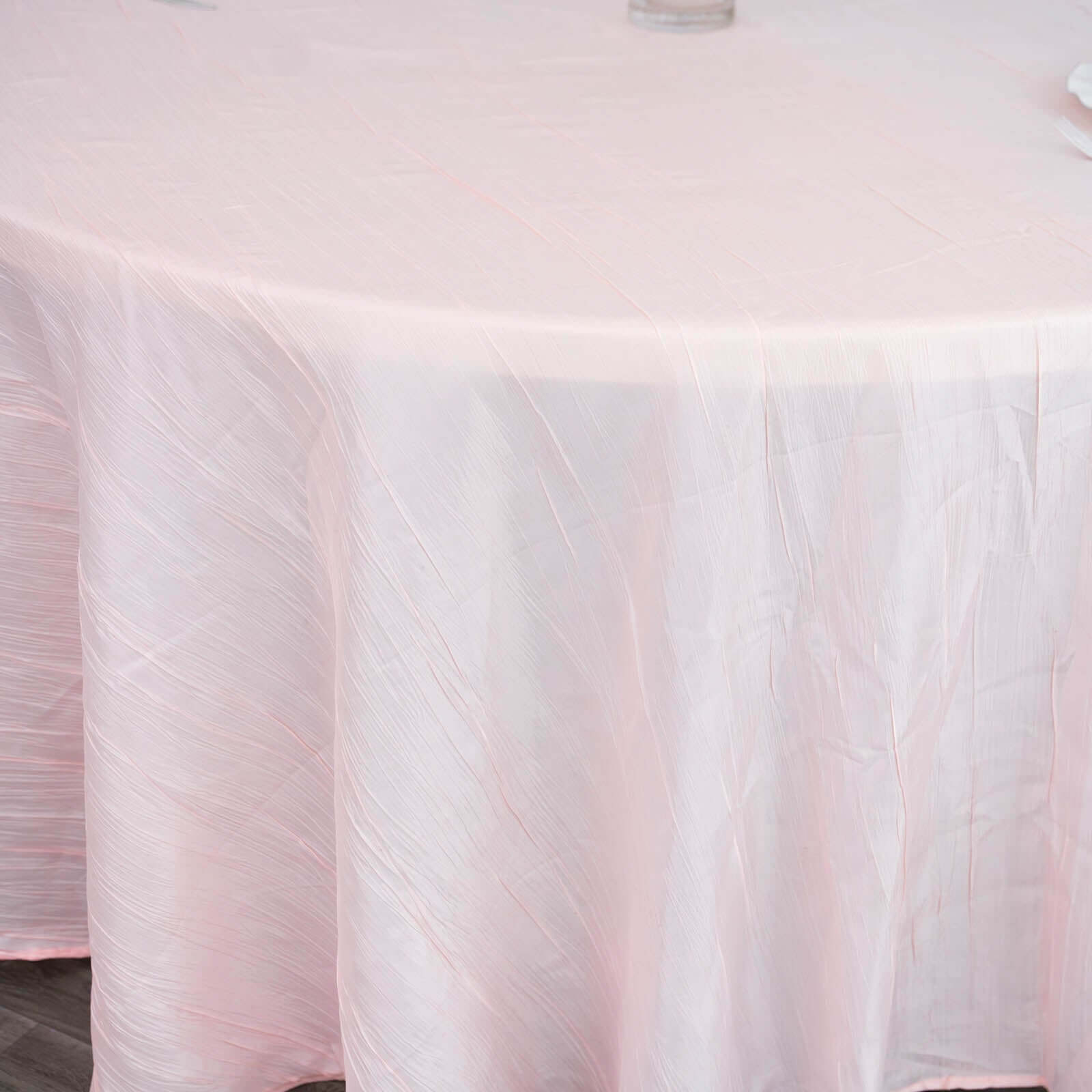 Taffeta 120 Round Tablecloth Blush - Seamless Accordion Crinkle Table Cover