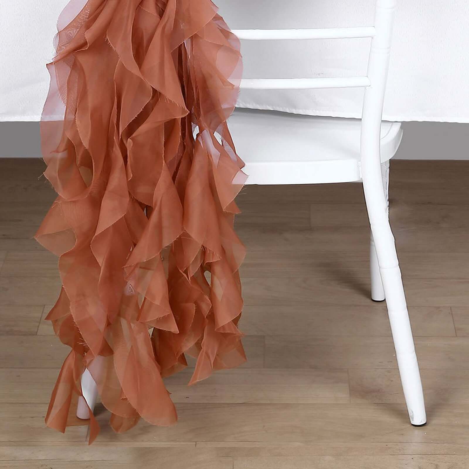 1 Set Chiffon Hoods Chair Sashes with Willow Ruffles Design Terracotta (Rust) - Stylish Chair Bow Decor