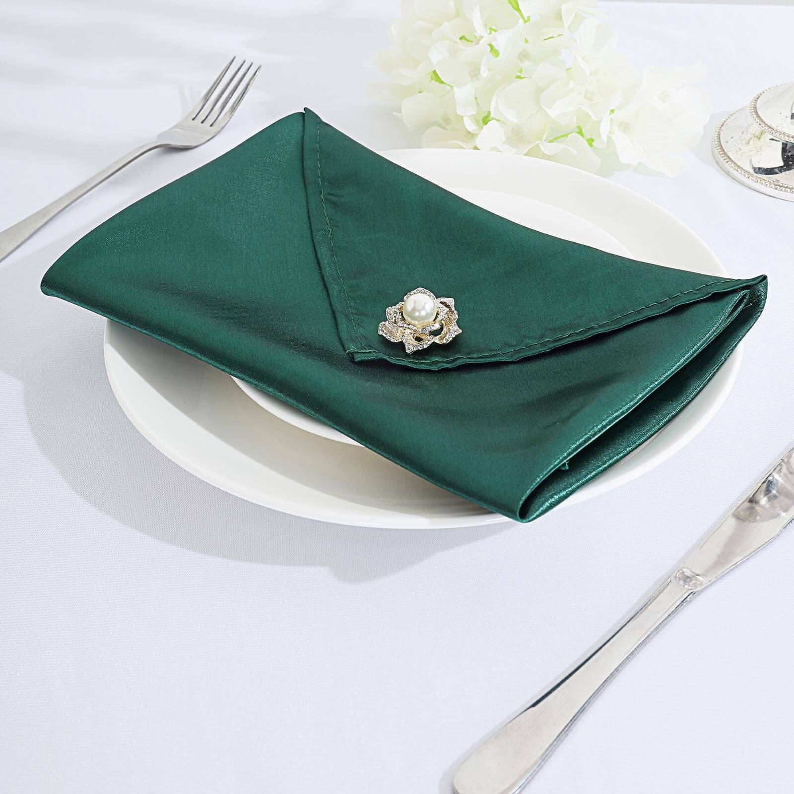 5 Pack Satin 20x20 Napkins Hunter Emerald Green - Luxurious Shine & Smooth Dinner Napkins