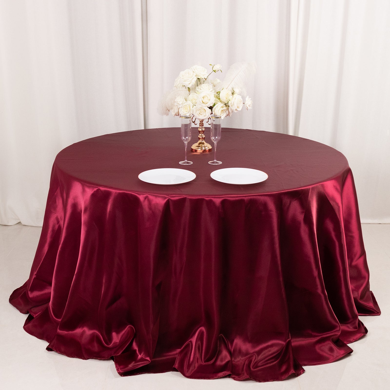 Satin 132 Round Tablecloth Burgundy - Stylish Seamless Table Cover