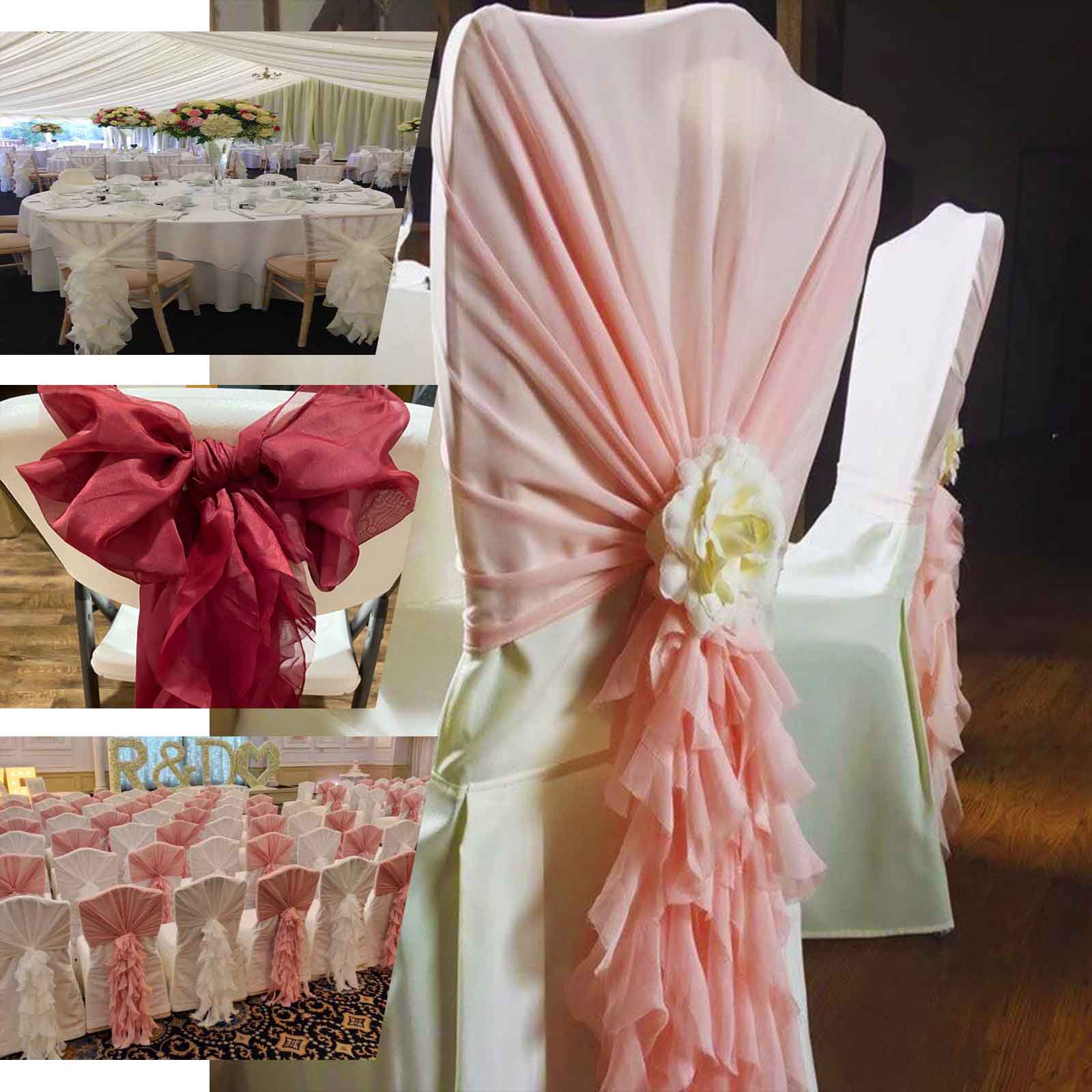 1 Set Chiffon Hoods Chair Sashes with Willow Ruffles Design Olive Green - Stylish Chair Bow Decor