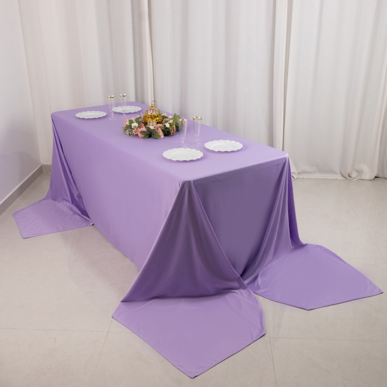 Premium Scuba Rectangular 90x156 Tablecloth Lavender Lilac - Wrinkle Free, Stain Resistant & Seamless Table Cover