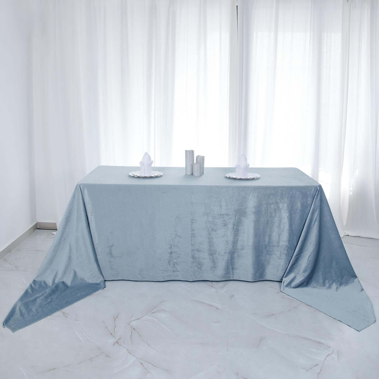 Premium Velvet 90x156 Rectangle Tablecloth Dusty Blue - Reusable Soft & Seamless Table Cover