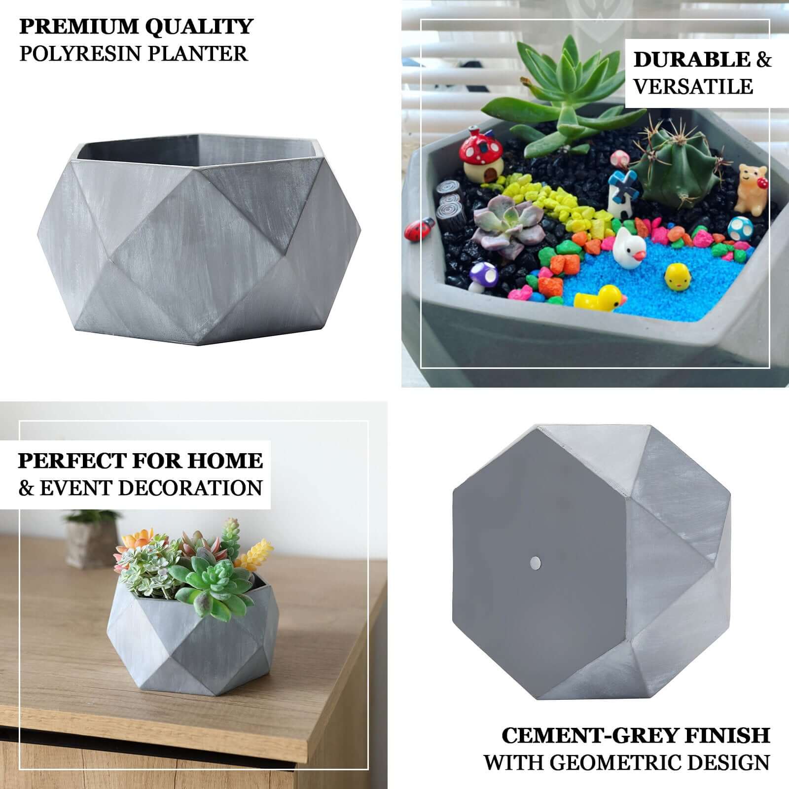 Geometric Planter Mini Cement Design Gray Finish - Concrete Succulent Flower Pot 7