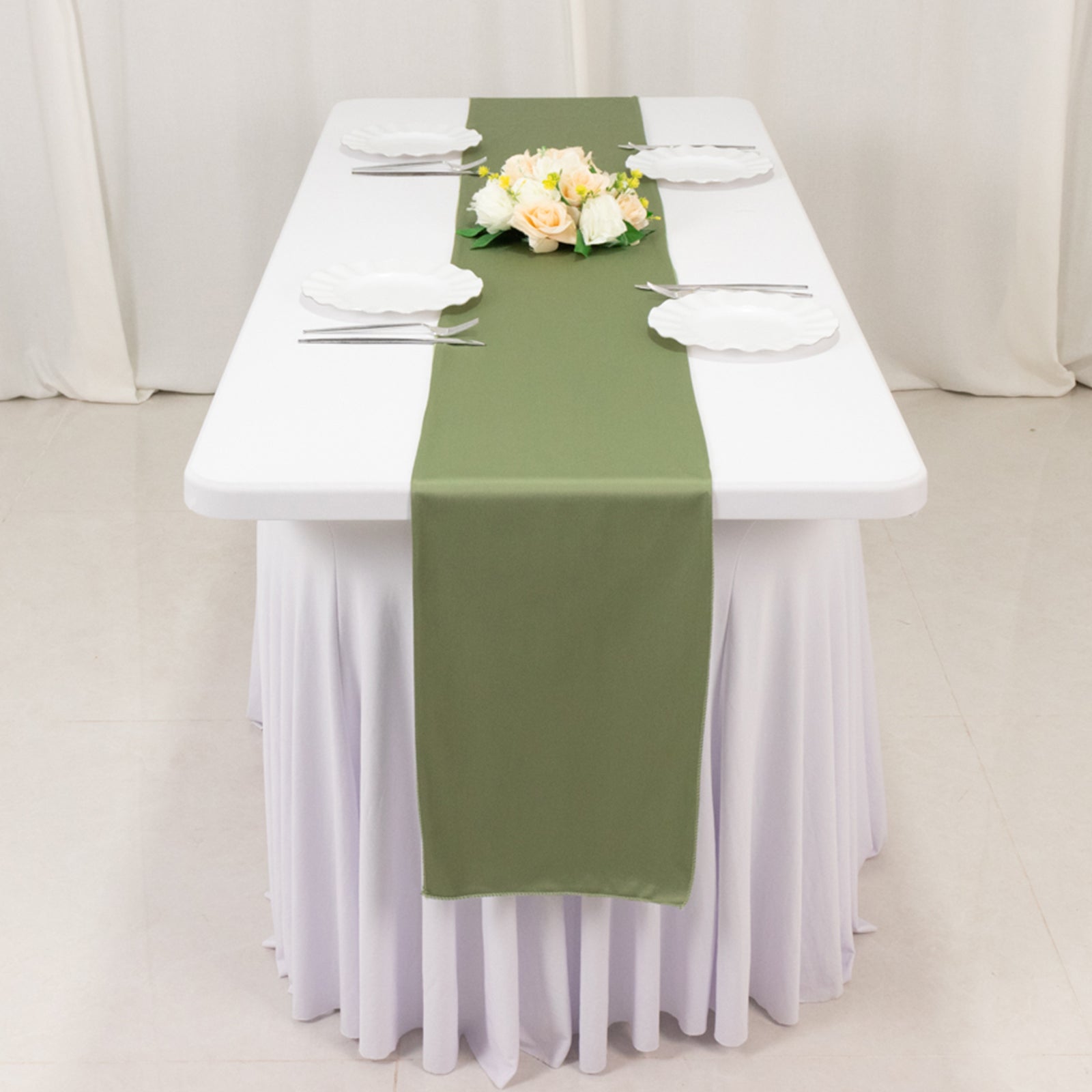 Premium Scuba Polyester 12x108 Table Runner Dusty Sage Green - Wrinkle-Free Table Linen