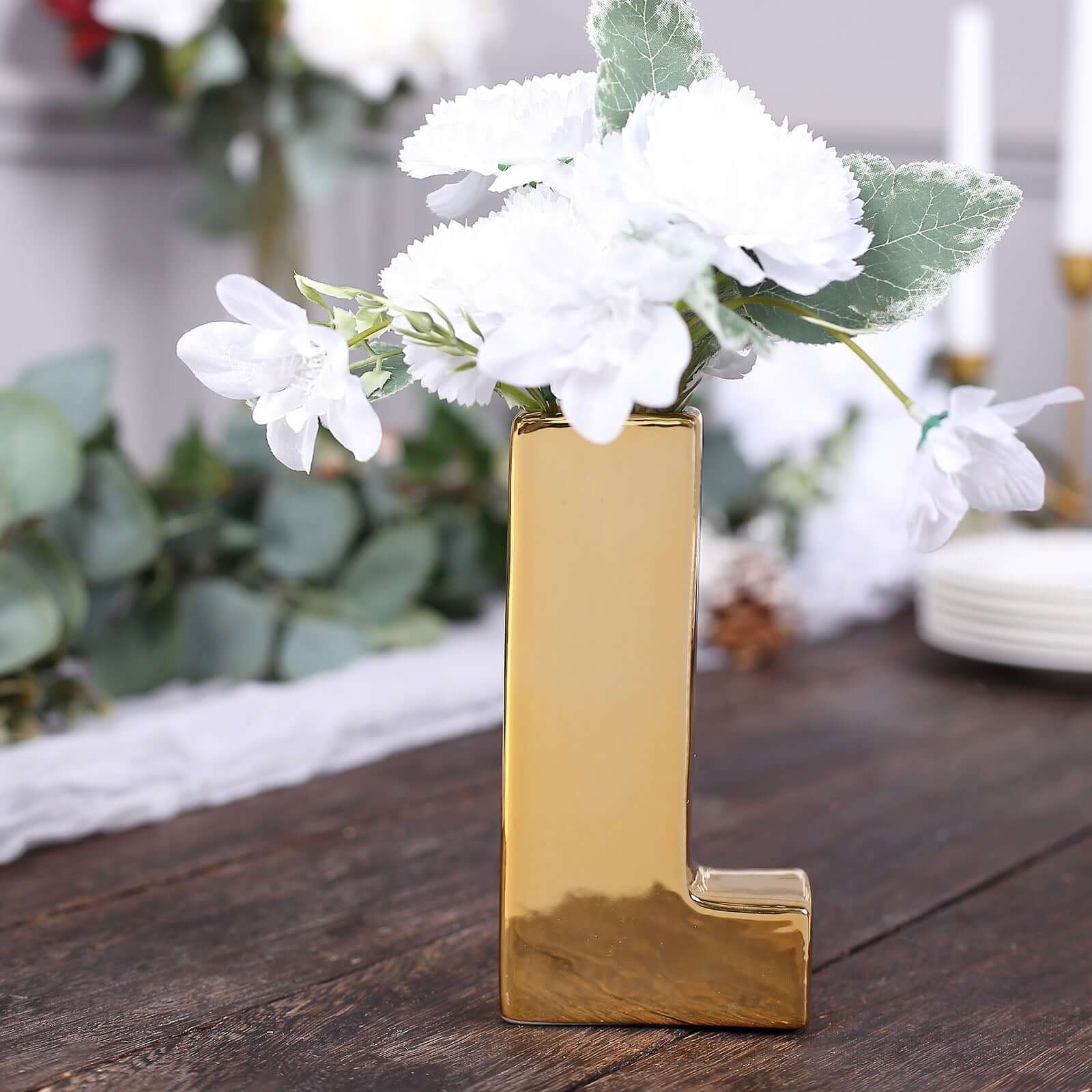 Shiny Ceramic Vase Letter L Gold Plated - Chic Bud Planter Pot for Events & Decor 6