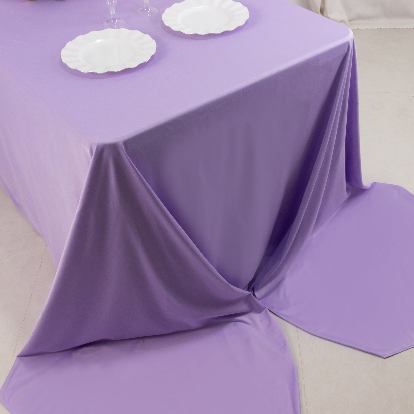 Premium Scuba Rectangular 90x156 Tablecloth Lavender Lilac - Wrinkle Free, Stain Resistant & Seamless Table Cover