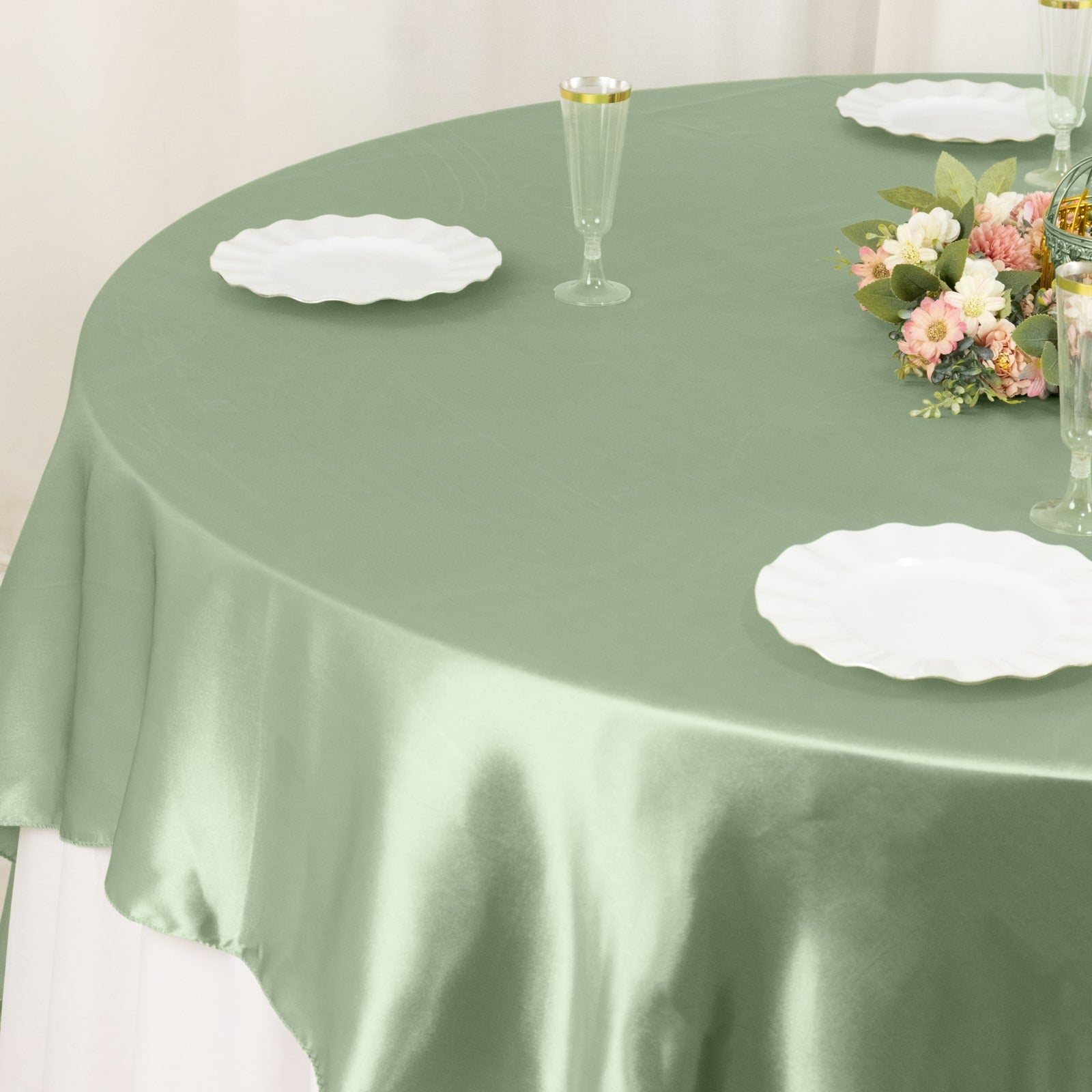 Satin 90x90 Table Overlay Square Tablecloth Sage Green - Smooth Finish Table Topper