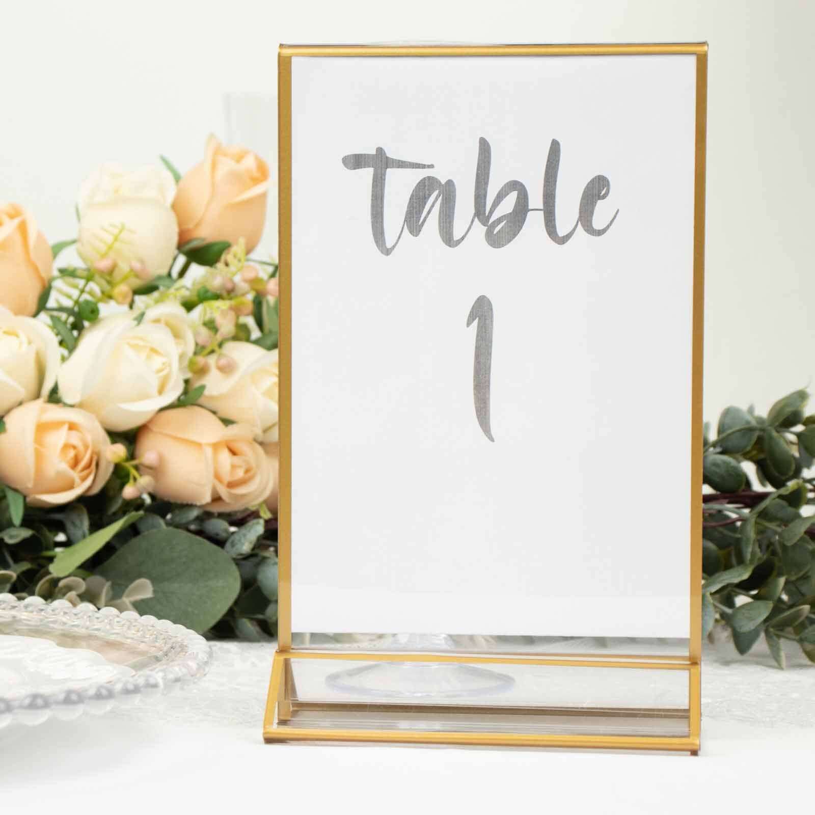 6-Pack Gold Frame Acrylic Table Sign Holders Double-Sided Display for Numbers and Menus - Perfect for Weddings 5x9