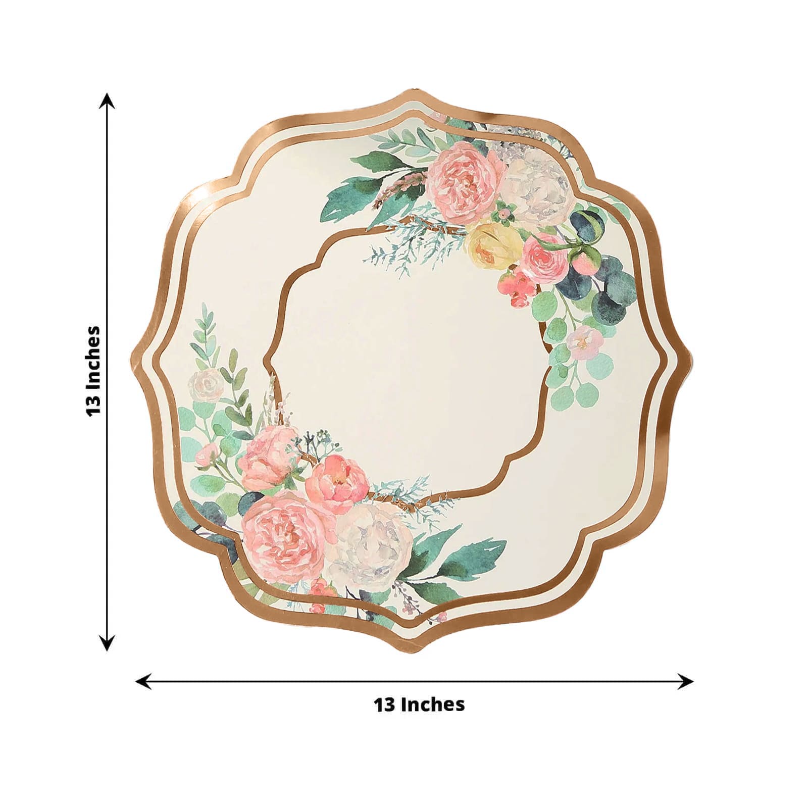 10-Pack Disposable Table Placemats in White with Peony Flowers Print & Rose Gold Scalloped Rim - Floral Cardboard Placemats for Dinner Parties & Gatherings 13