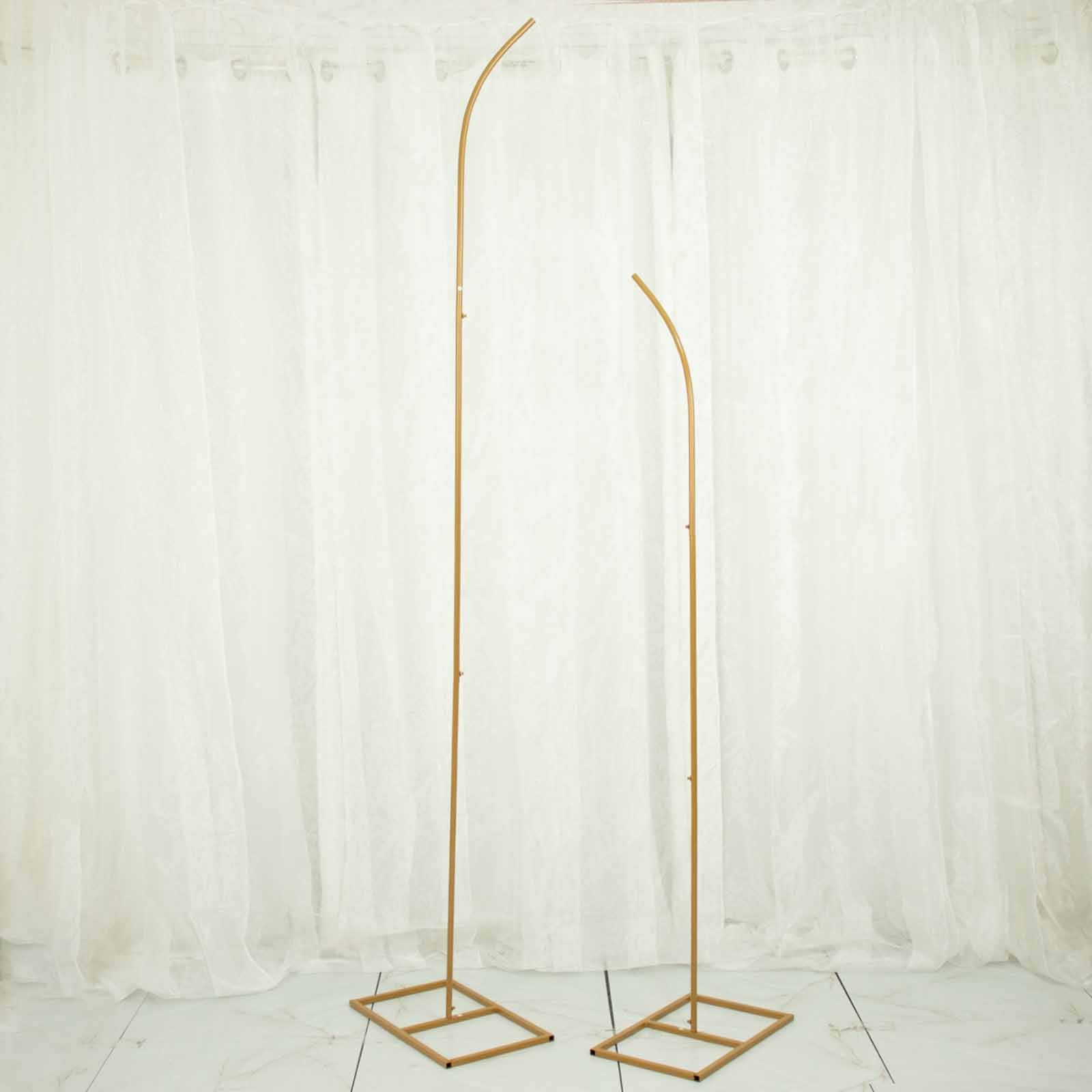 Set of 2 Gold Metal Curved Top Balloon Flower Backdrop Stands, Wedding Arch Frames - 6ft, 8ft