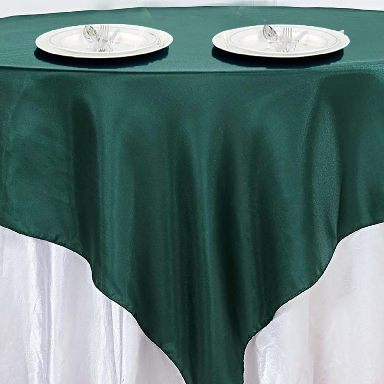 Satin 72x72 Table Overlay Square Tablecloth Hunter Emerald Green - Smooth Finish Table Cover