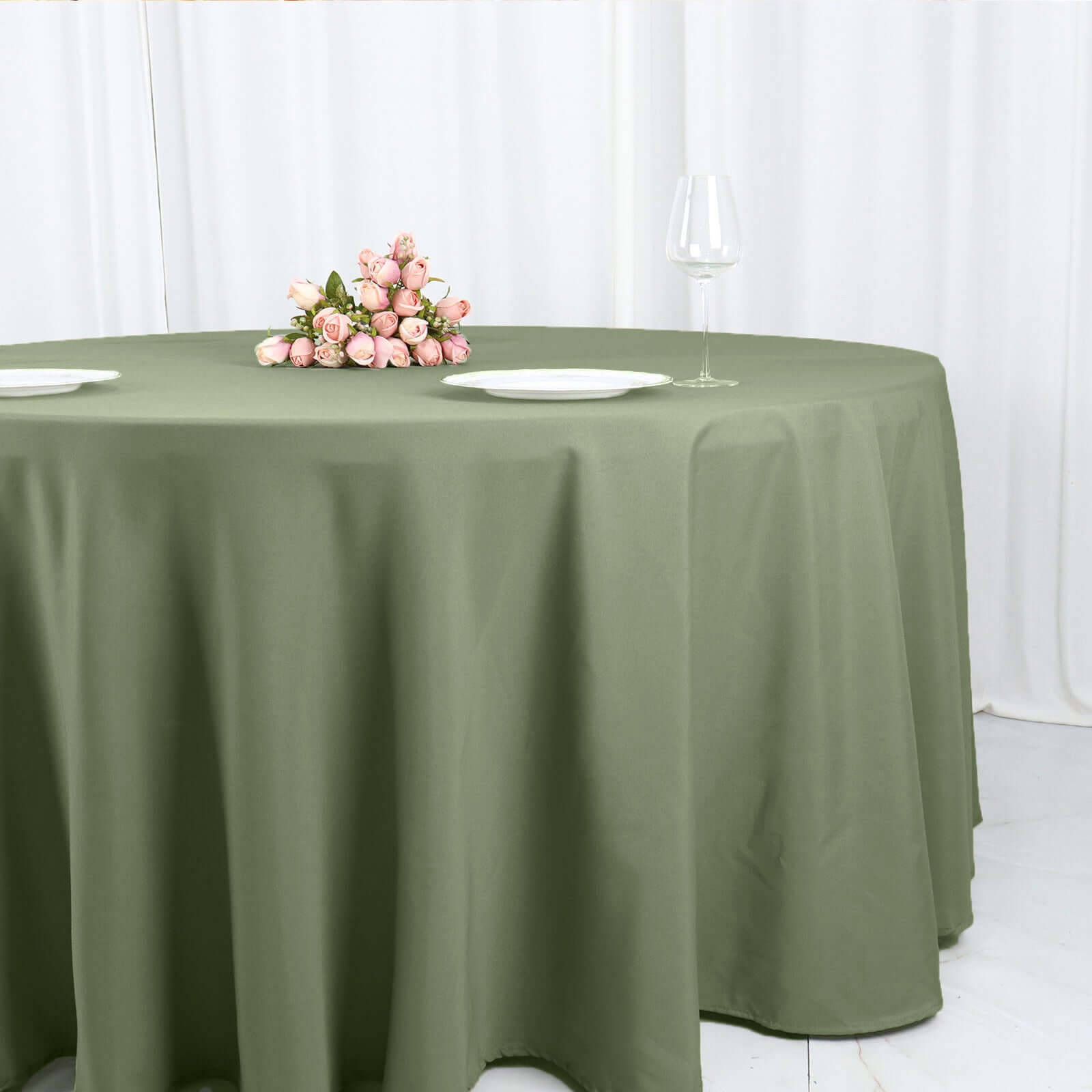 Polyester 120 Round Tablecloth Dusty Sage Green - Seamless Wrinkle-Resistant Table Cover