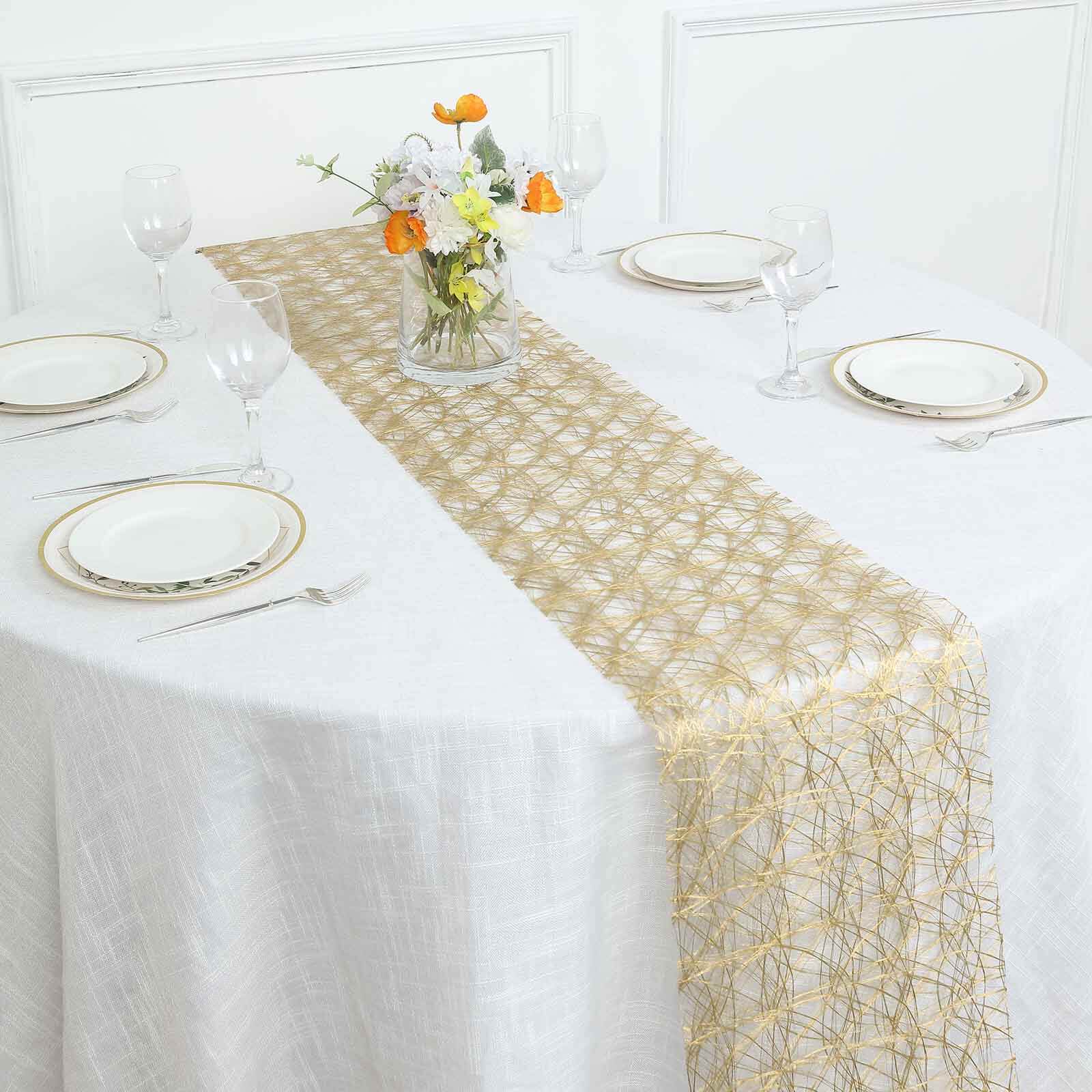 Polyester 12x108 Table Runner Metallic Gold Disposable Non-Woven Fiber Roll - Stylish & Chic Table Decor